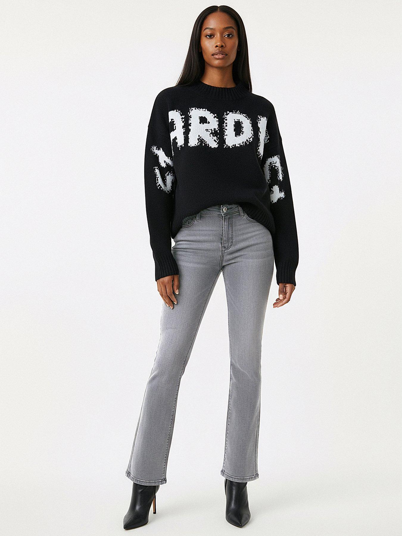 Image 3 of 4 of Religion Cute Fit Stardust Jumper In Soft Wool Mix Yarn With Large Slogan - Black