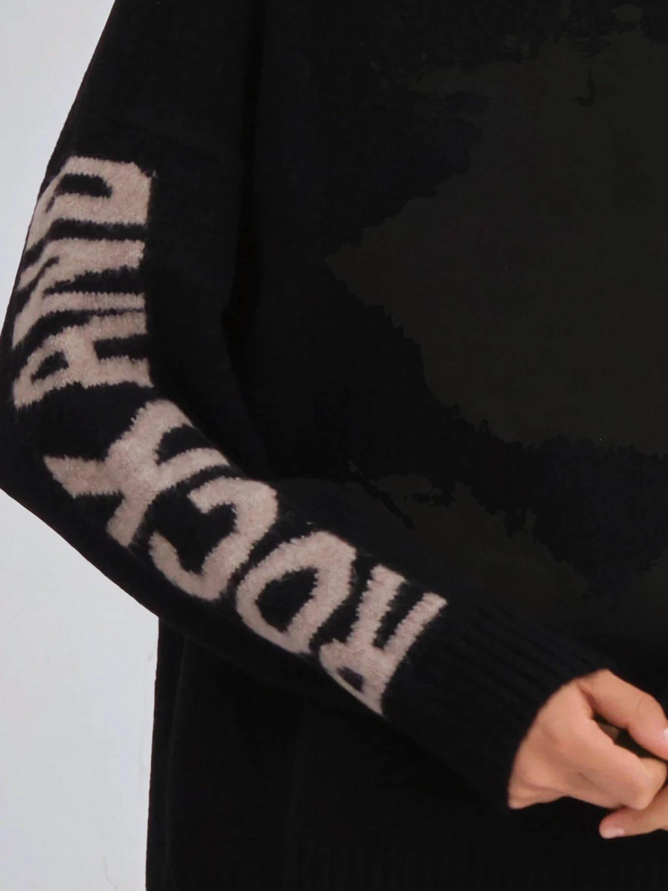  image of religion-oversized-rock-n-roll-jumper-in-soft-wool-mix-yarn-with-slogan-sleeves-black