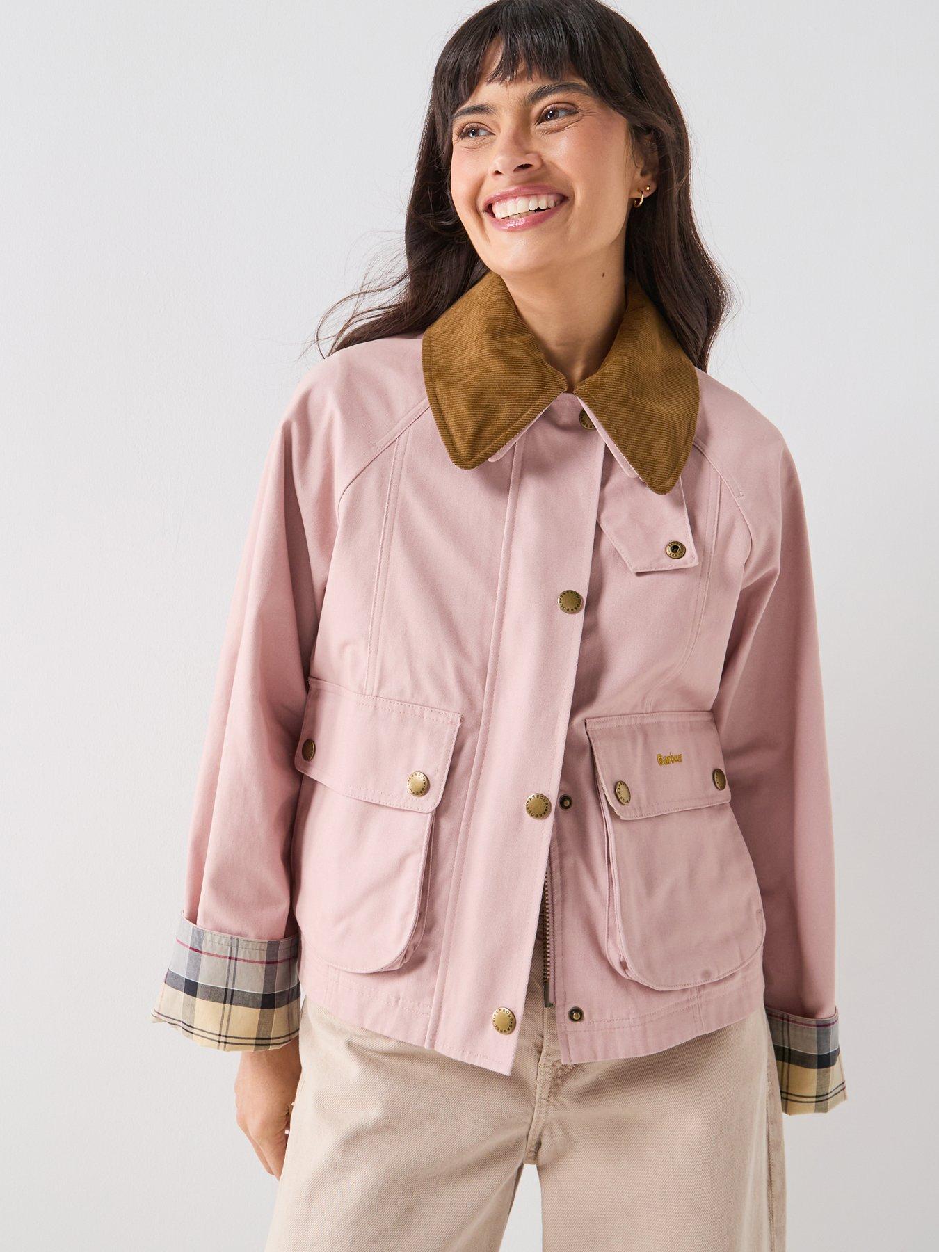 front image of barbour-cropped-beadnell-casual-jacket-pink