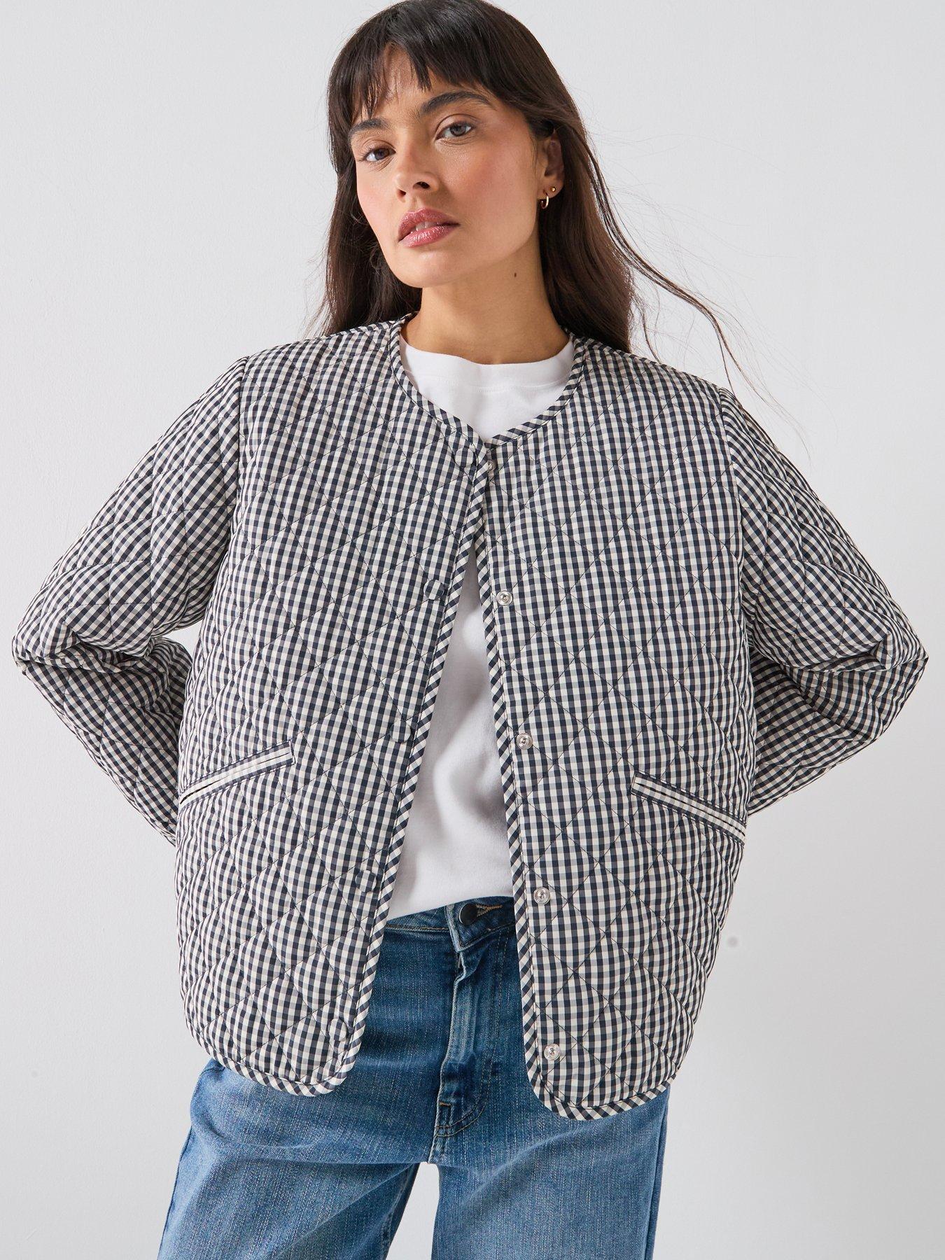 Barbour Cashel Check Collarless Quilted Jacket - Navy