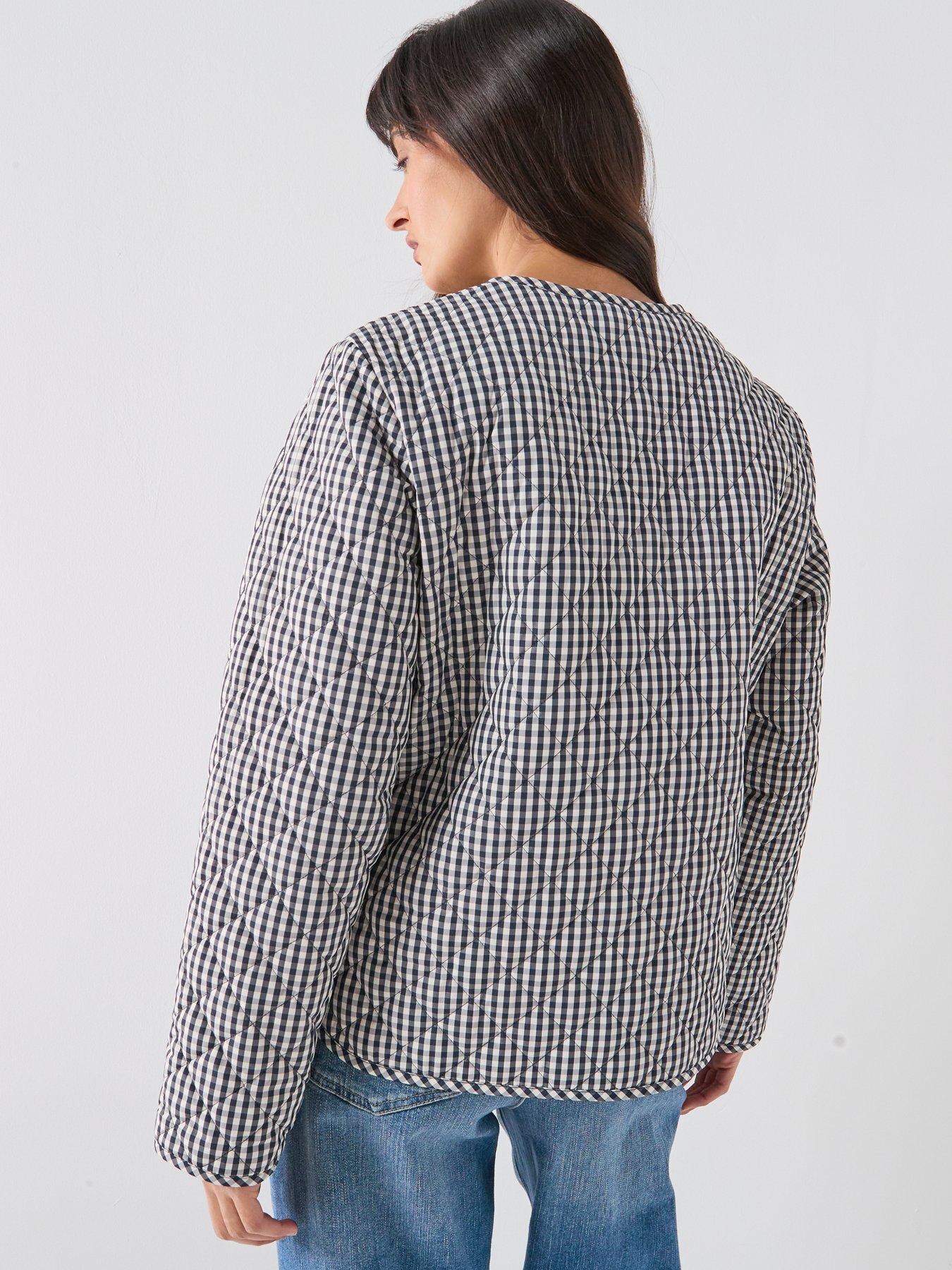 stillFront image of barbour-cashel-check-collarless-quilted-jacket-navy