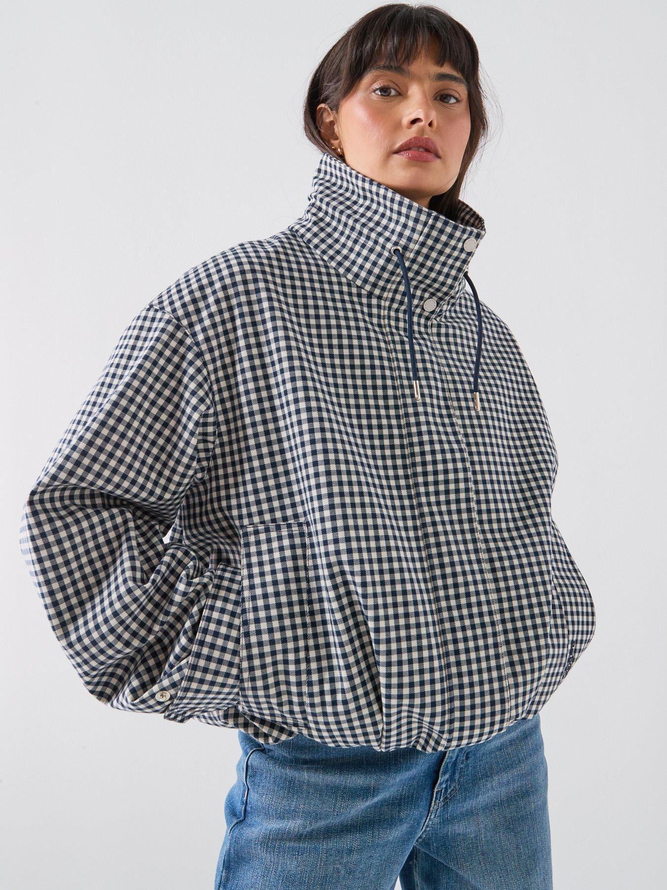  image of barbour-bronwyn-check-showerproof-jacket-navy