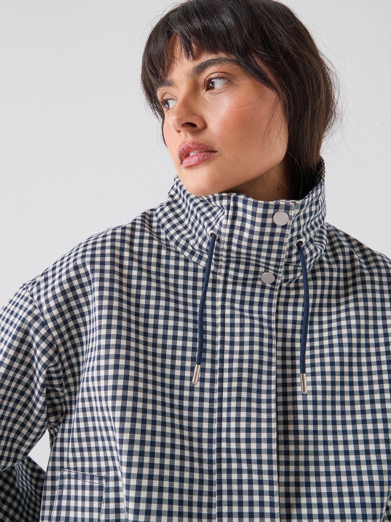  image of barbour-bronwyn-check-showerproof-jacket-navy