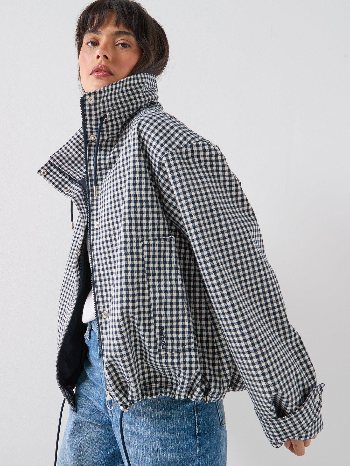  image of barbour-bronwyn-check-showerproof-jacket-navy