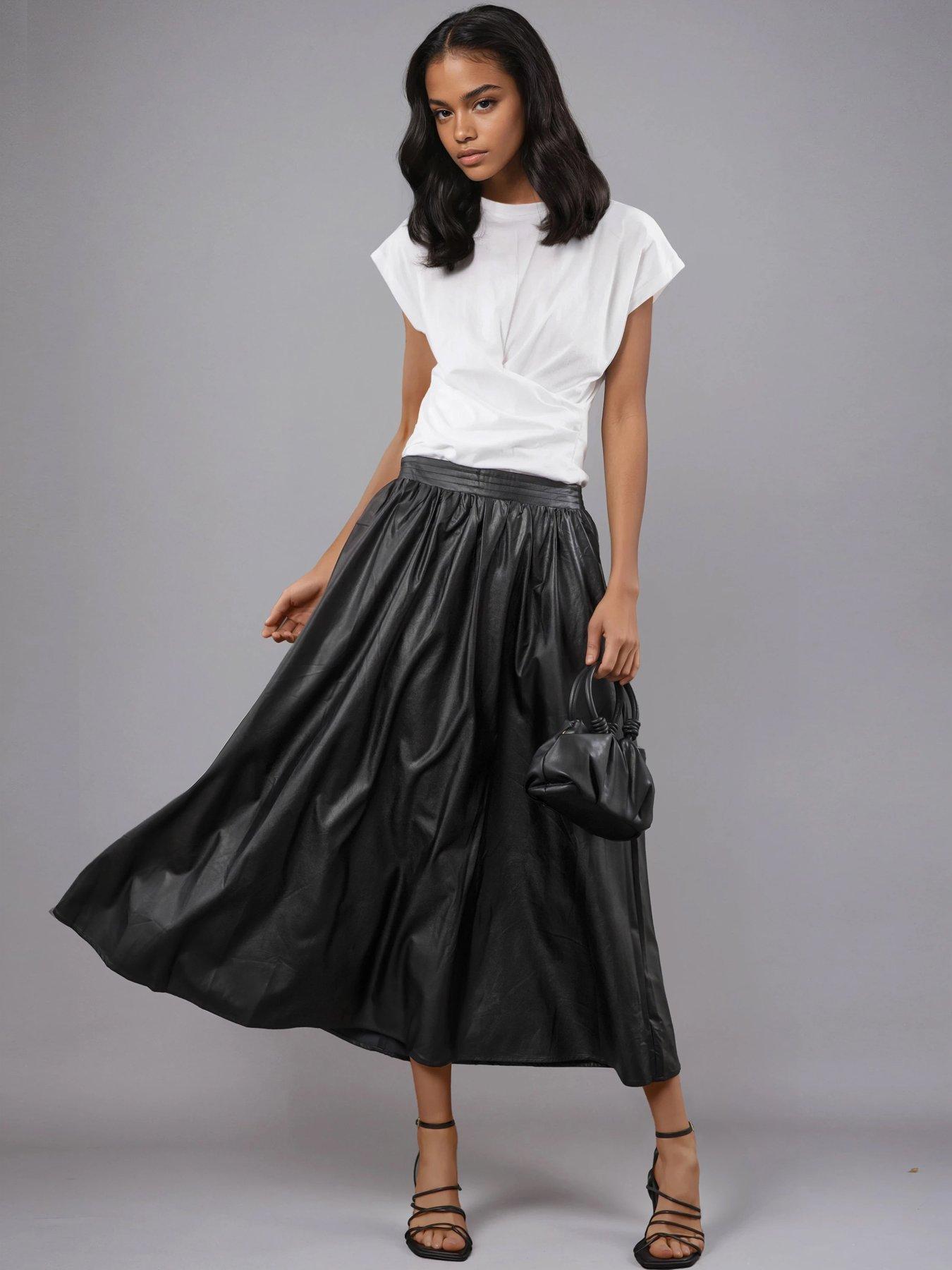  image of religion-sophie-full-maxi-skirt-in-black-faux-leather-with-pockets
