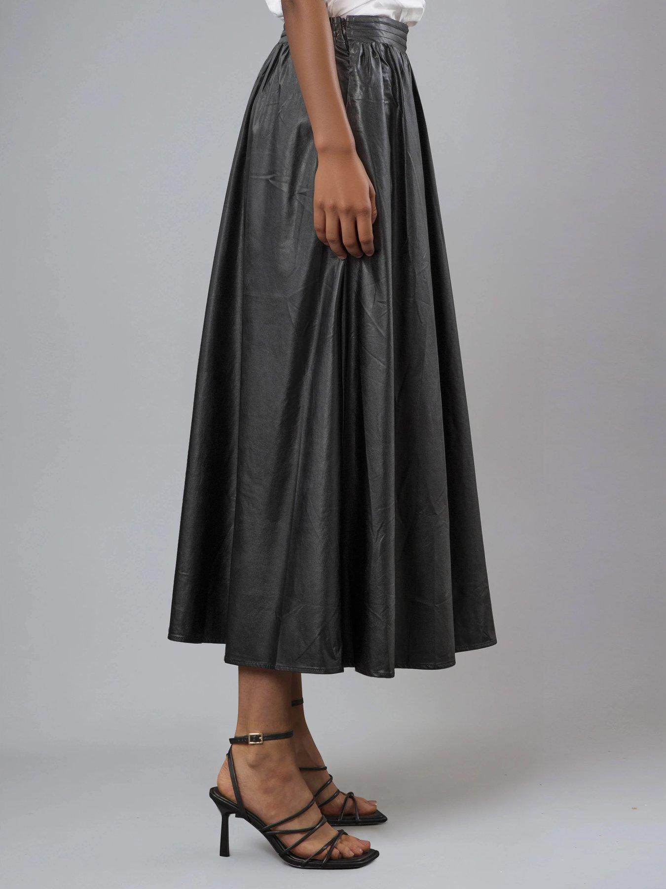  image of religion-sophie-full-maxi-skirt-in-black-faux-leather-with-pockets