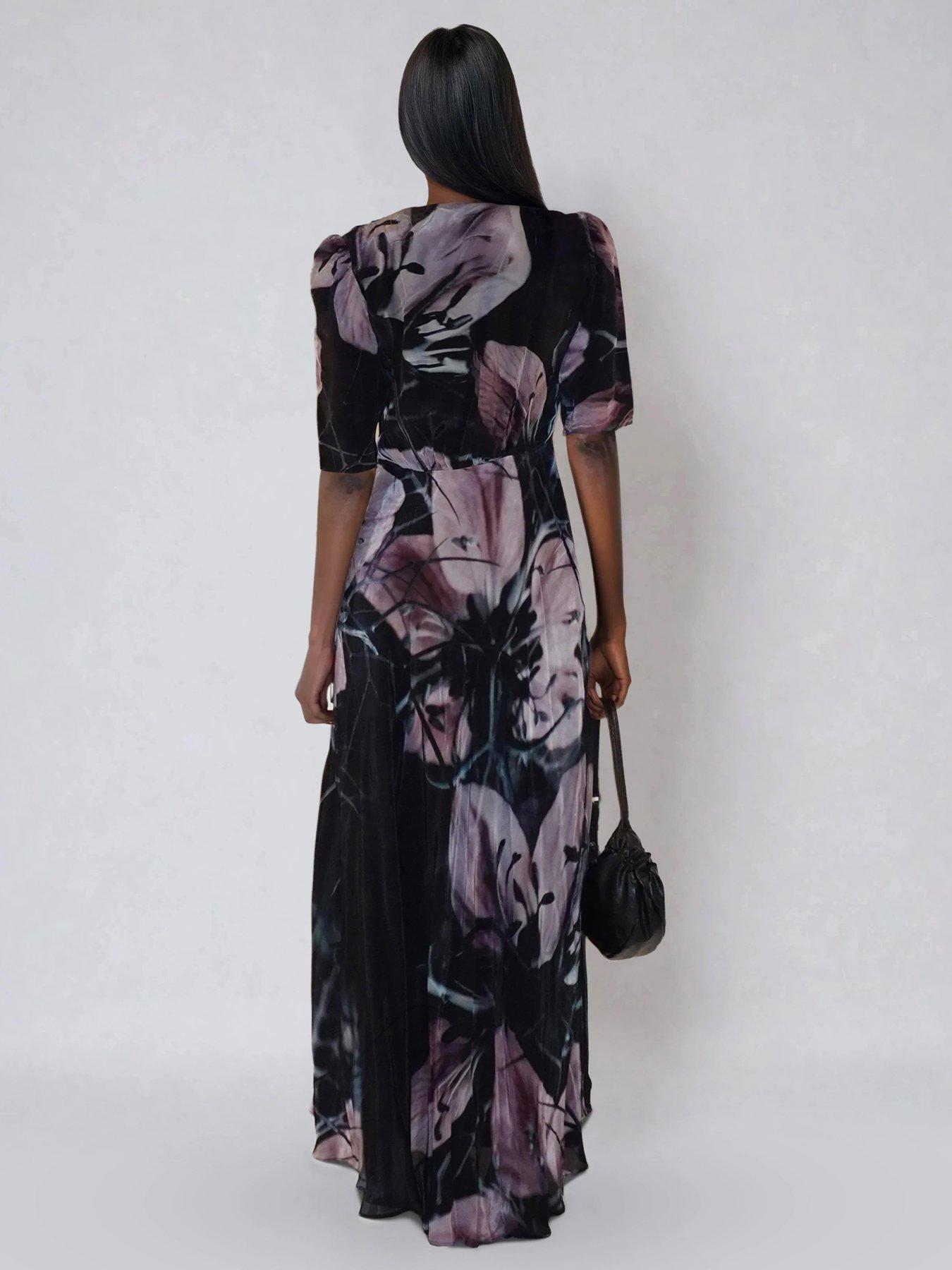  image of religion-short-sleeve-florence-maxi-dress-in-flattering-fit-with-large-dark-floral