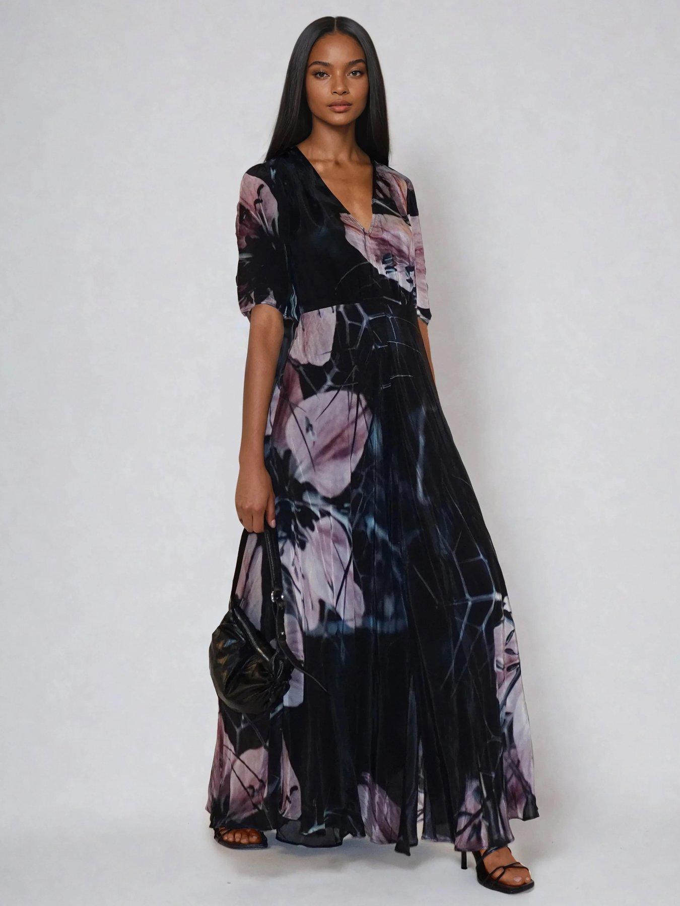  image of religion-short-sleeve-florence-maxi-dress-in-flattering-fit-with-large-dark-floral