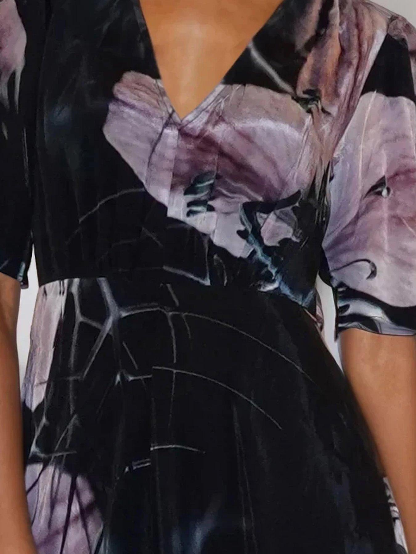  image of religion-short-sleeve-florence-maxi-dress-in-flattering-fit-with-large-dark-floral