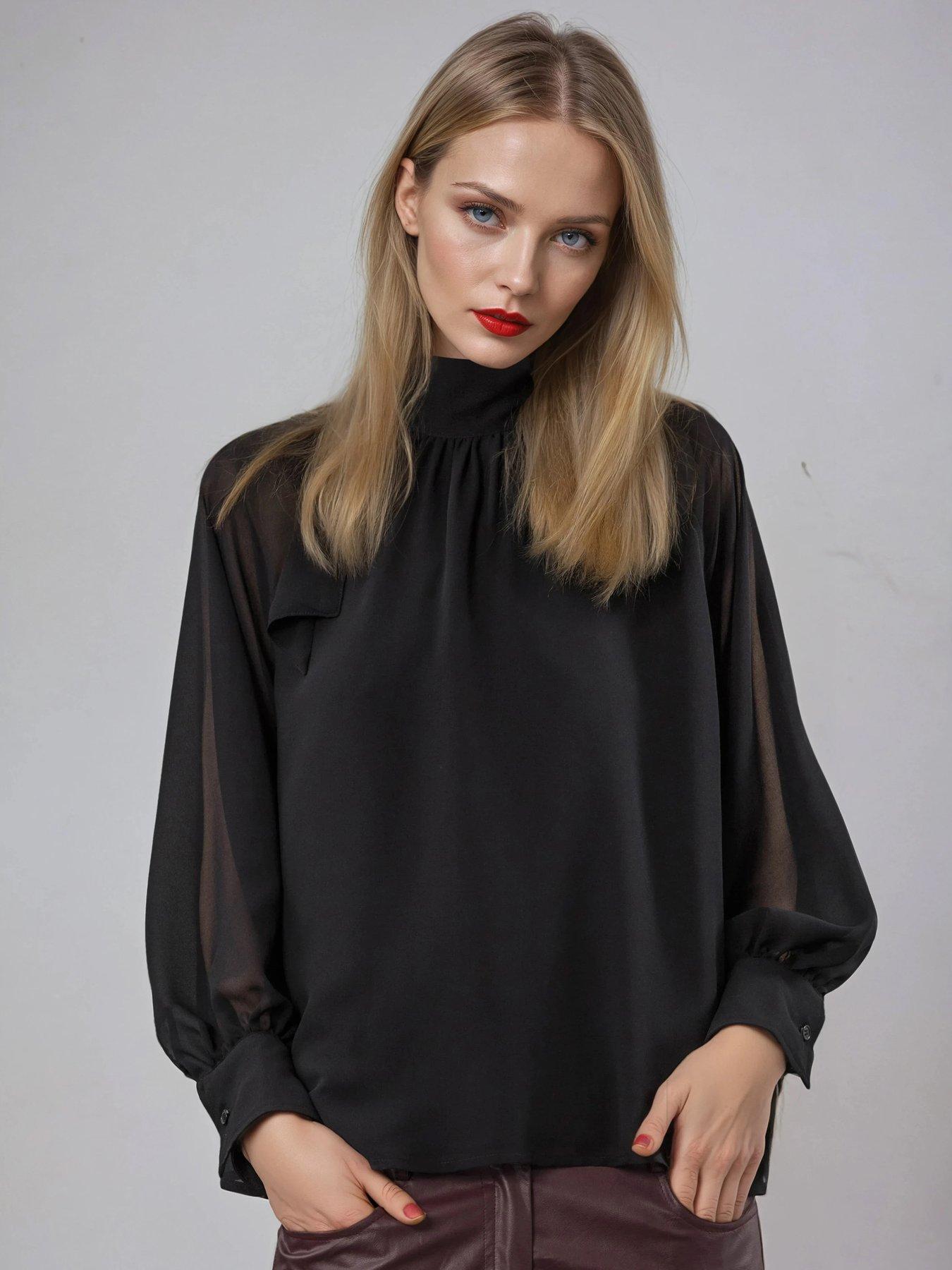  image of religion-mia-long-sleeved-chiffon-top-with-sash-neck-tie