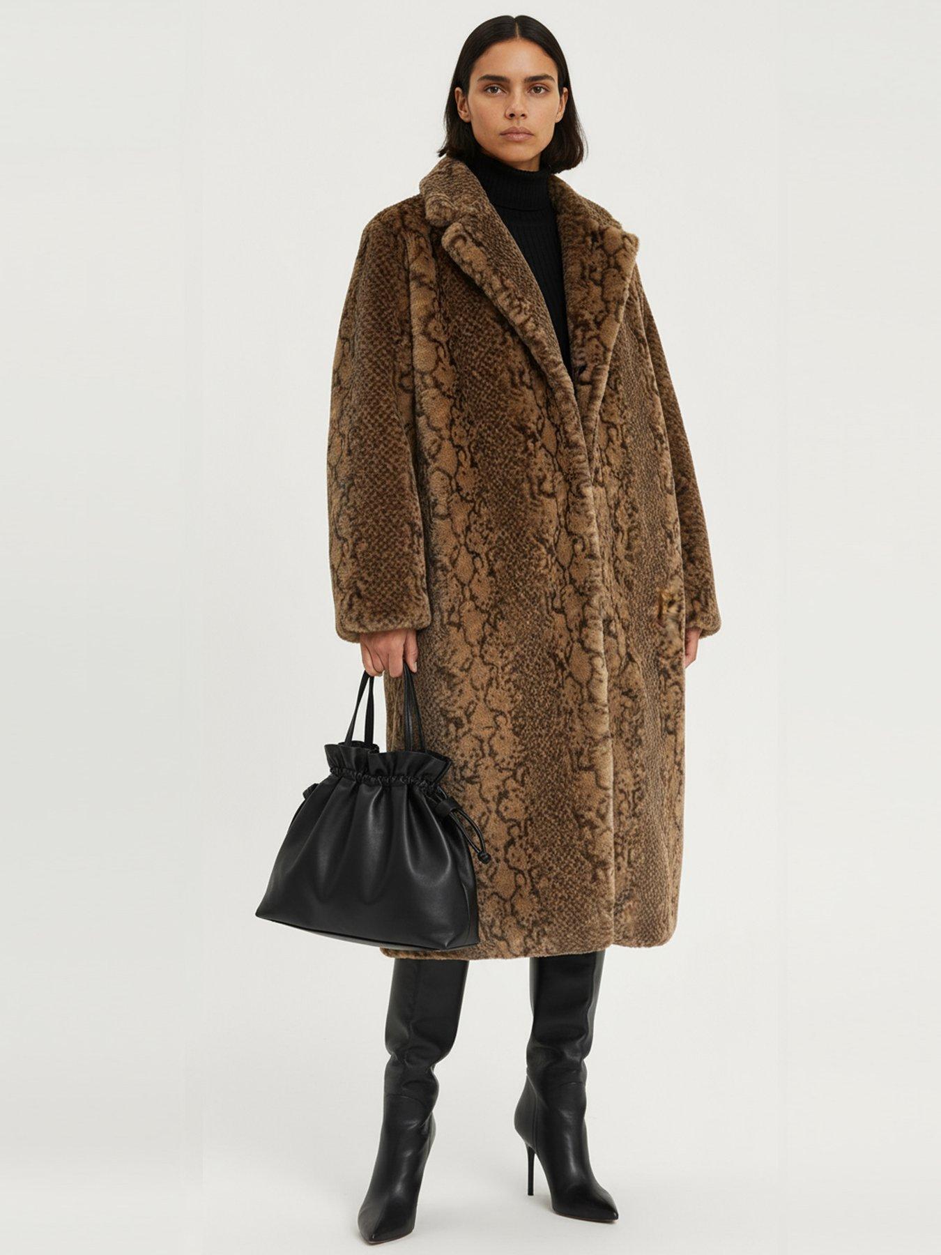 front image of religion-margot-python-faux-fur-long-line-coat