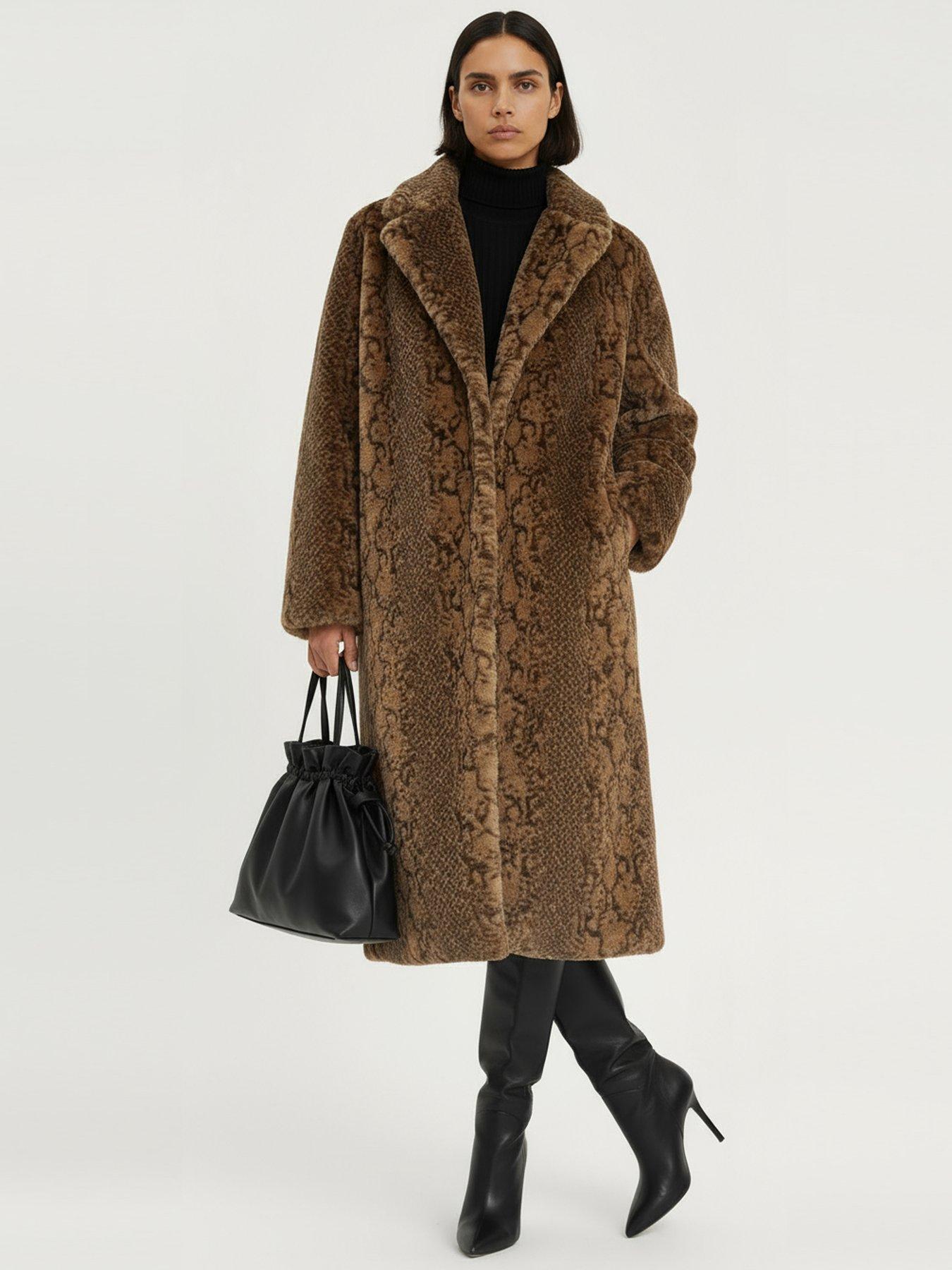  image of religion-margot-python-faux-fur-long-line-coat