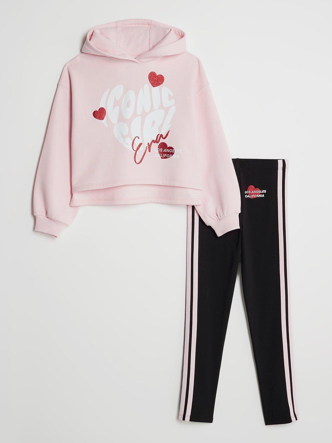  image of river-island-older-girls-iconic-hoodie-and-leggings-set-pink