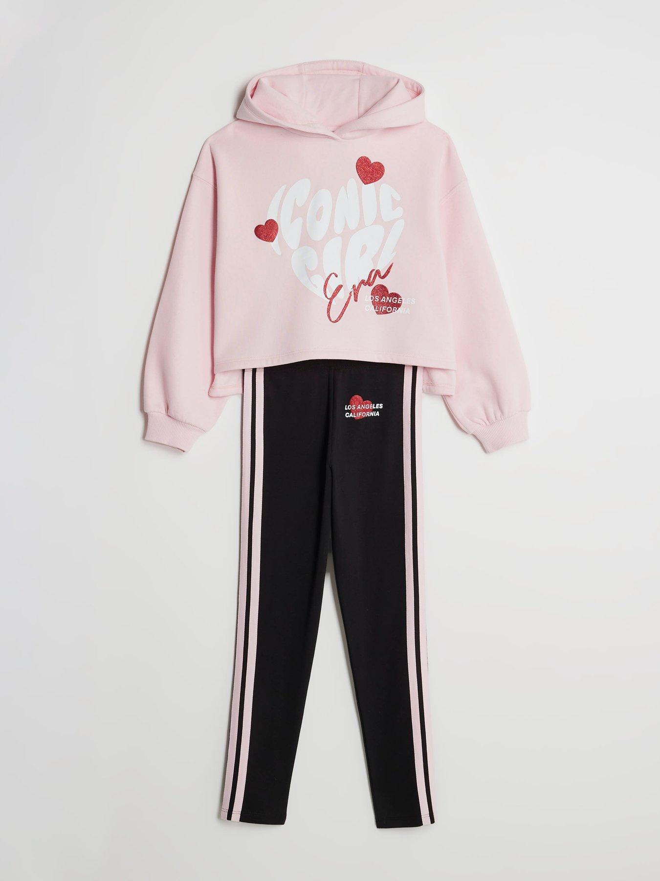  image of river-island-older-girls-iconic-hoodie-and-leggings-set-pink