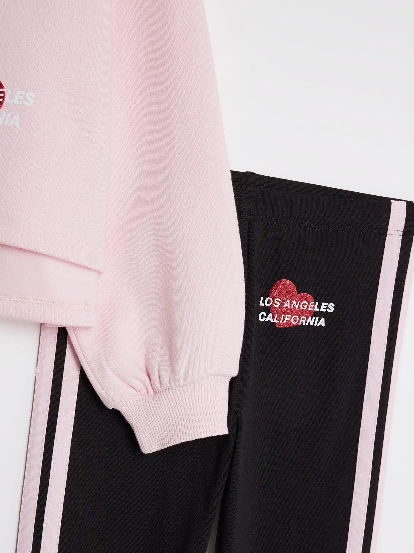  image of river-island-older-girls-iconic-hoodie-and-leggings-set-pink