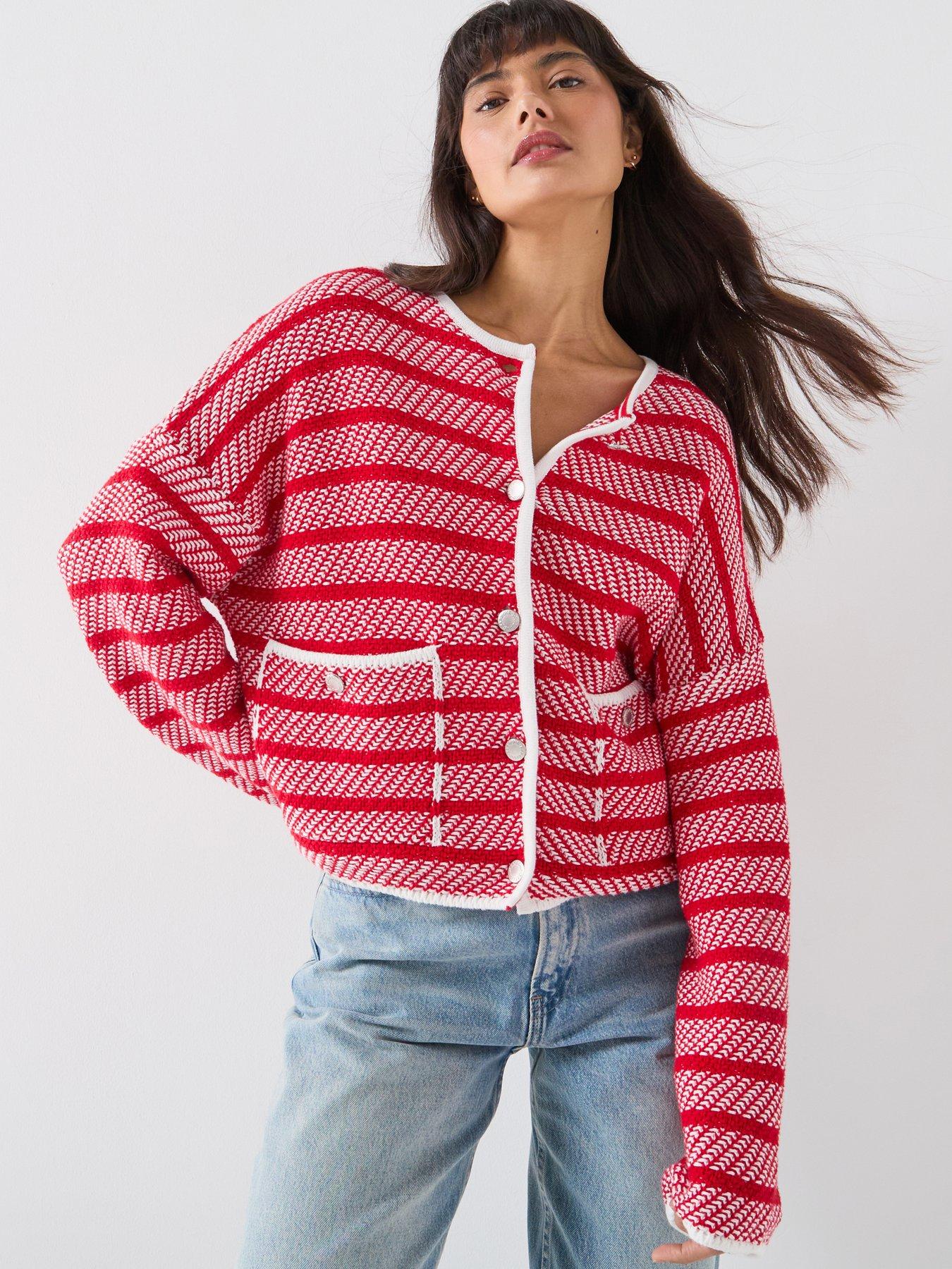 front image of barbour-polly-knitted-cardigan-red