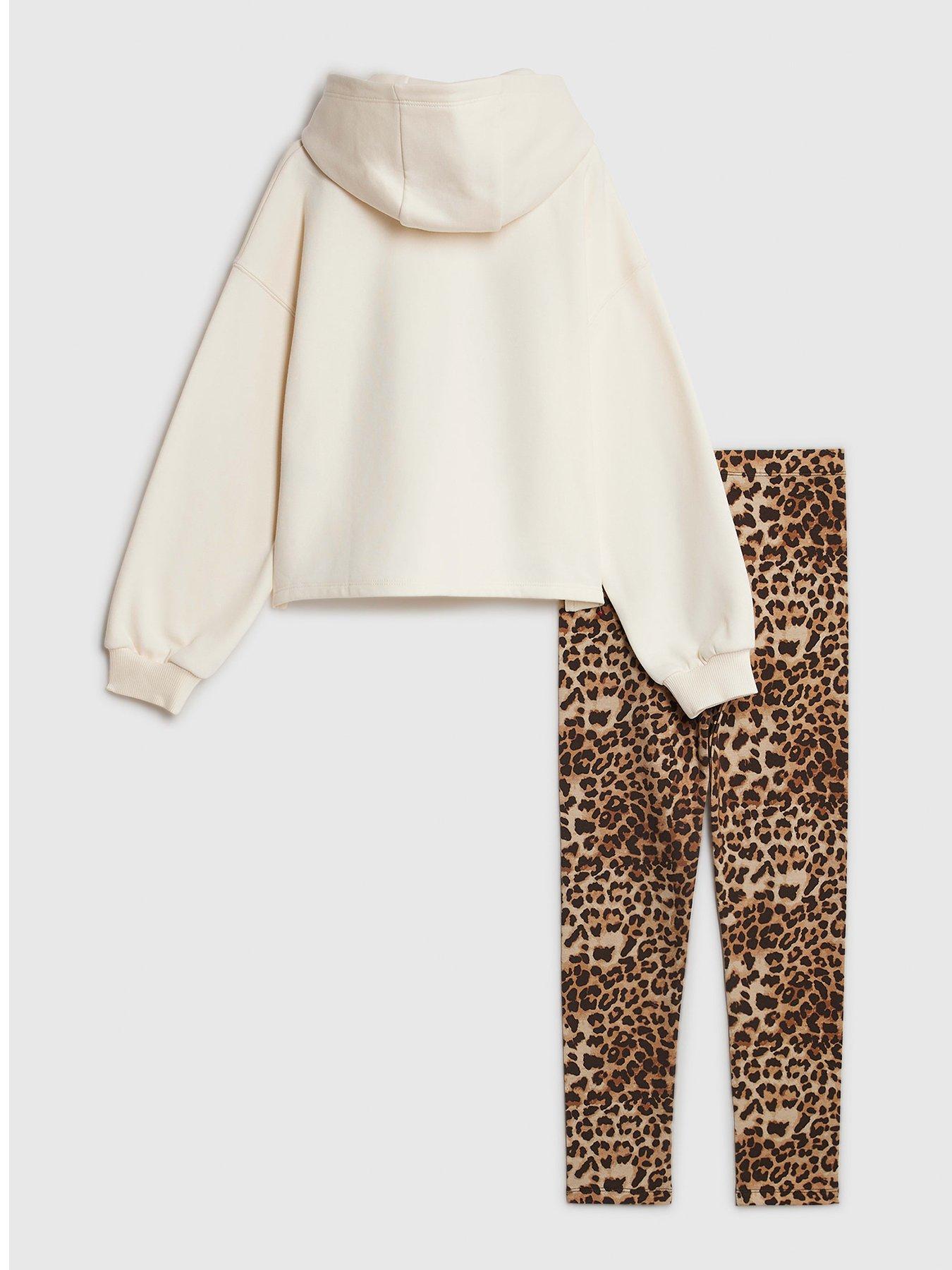 back image of river-island-older-girls-leopard-bow-girl-vibe-hoodie-set-cream