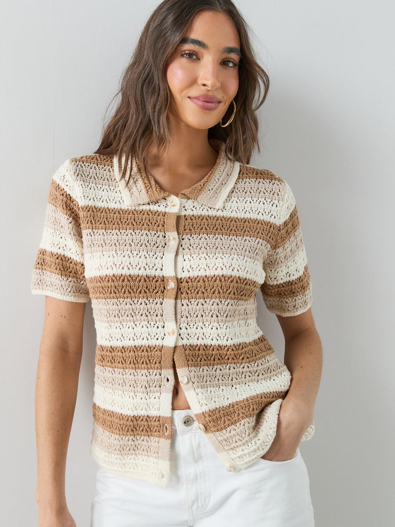 The Very Collection Collared Neck Short Sleeve Stripe Knitted Jumper - Multi