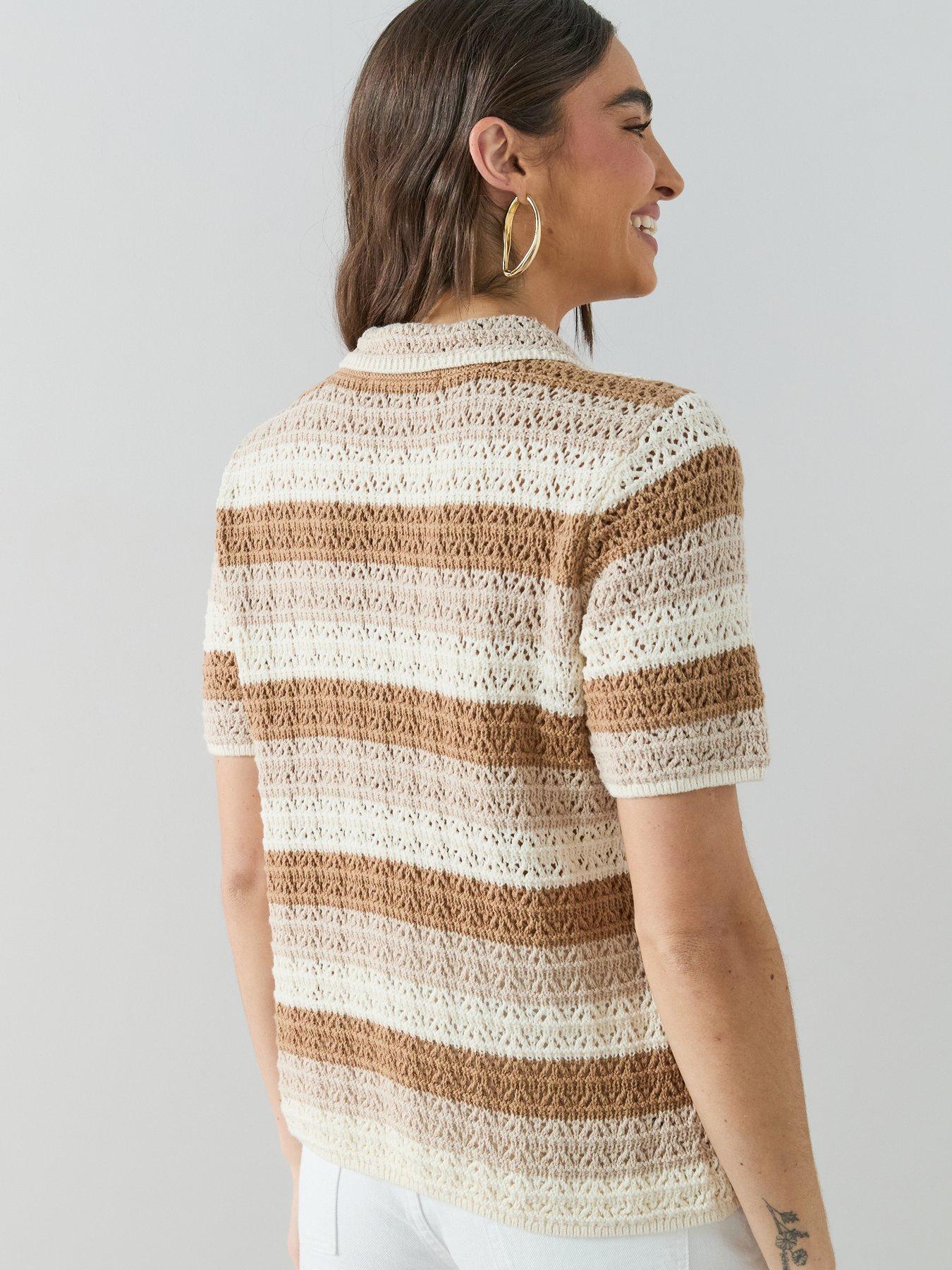 Image 2 of 7 of The Very Collection Collared Neck Short Sleeve Stripe Knitted Jumper - Multi