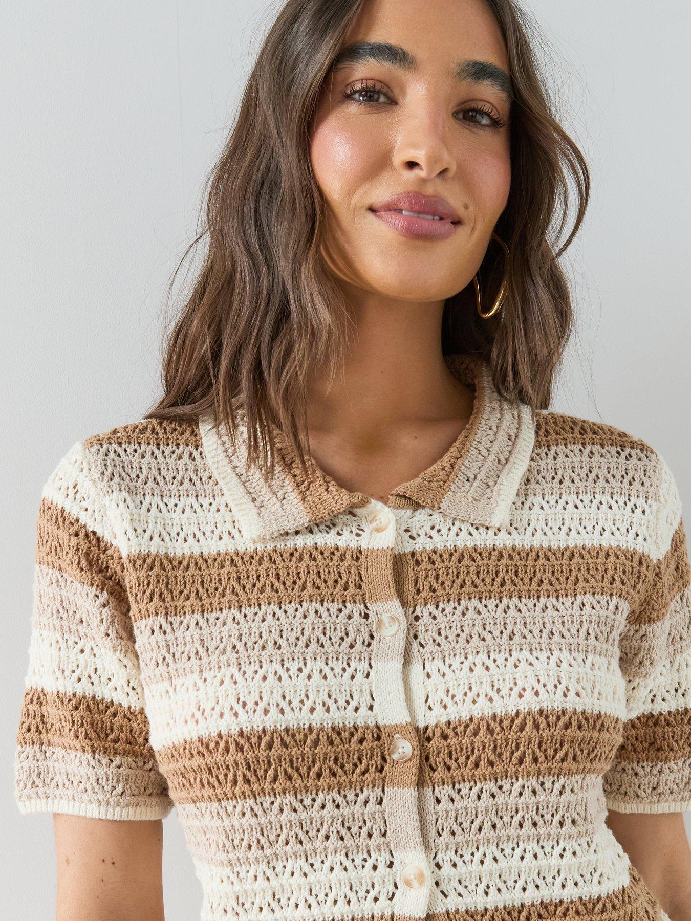Image 4 of 7 of The Very Collection Collared Neck Short Sleeve Stripe Knitted Jumper - Multi