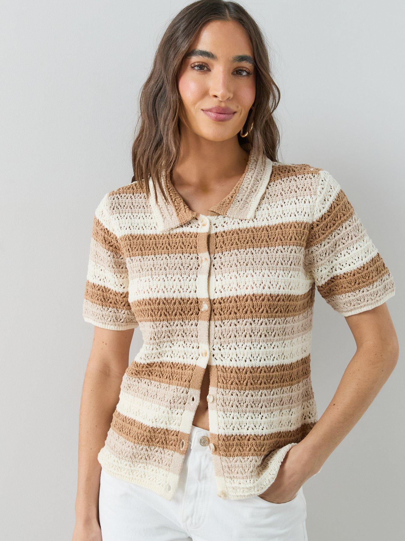 Image 5 of 7 of The Very Collection Collared Neck Short Sleeve Stripe Knitted Jumper - Multi