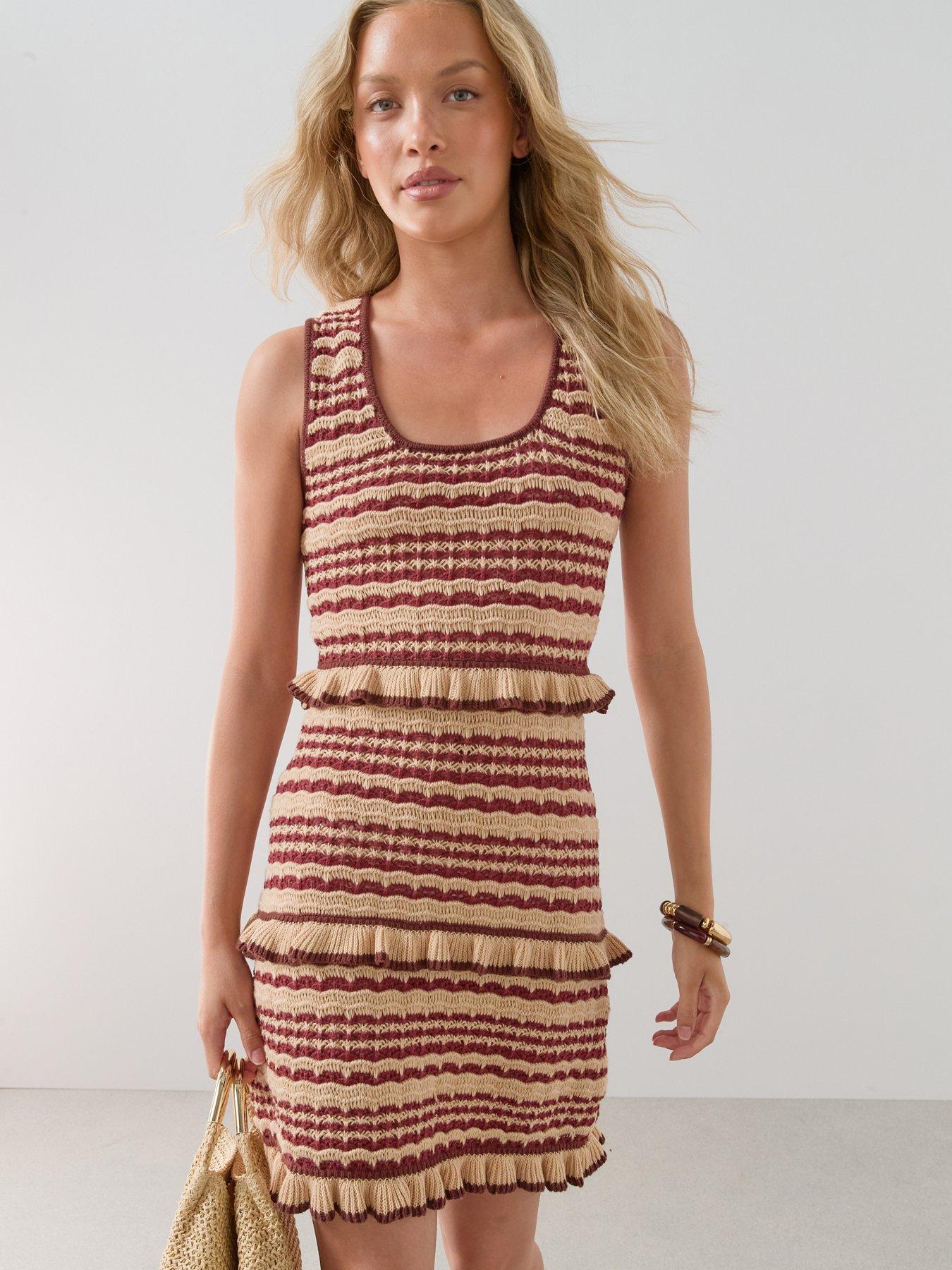 The Very Collection Scoop Neck Knitted Frill Mini Dress - Multi