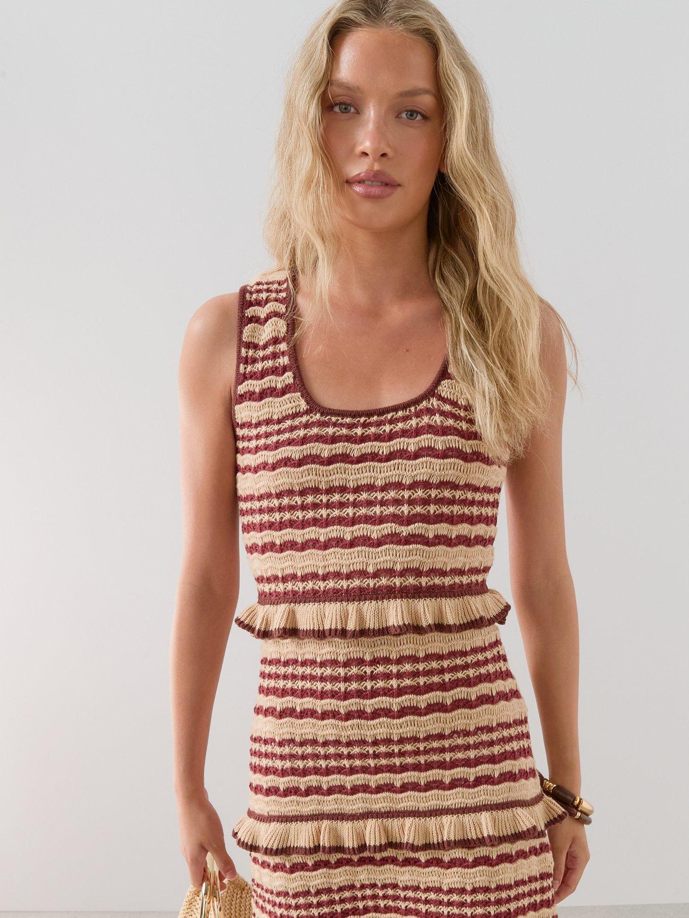 Image 4 of 7 of The Very Collection Scoop Neck Knitted Frill Mini Dress - Multi