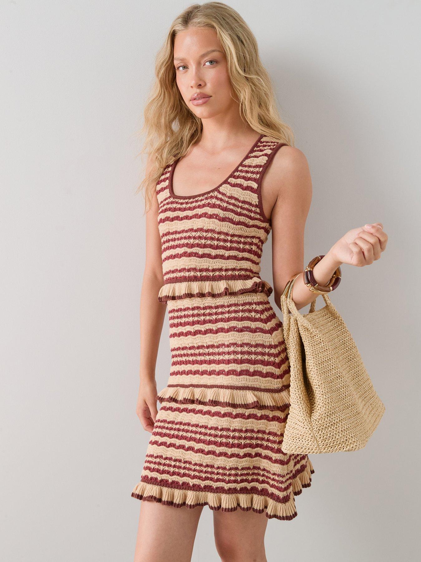 Image 5 of 7 of The Very Collection Scoop Neck Knitted Frill Mini Dress - Multi