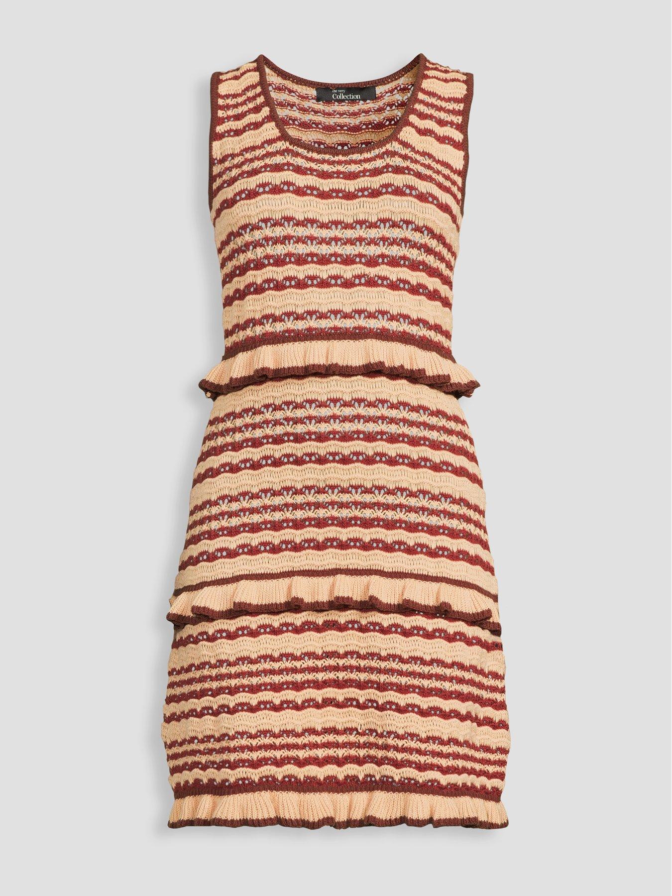 Image 7 of 7 of The Very Collection Scoop Neck Knitted Frill Mini Dress - Multi