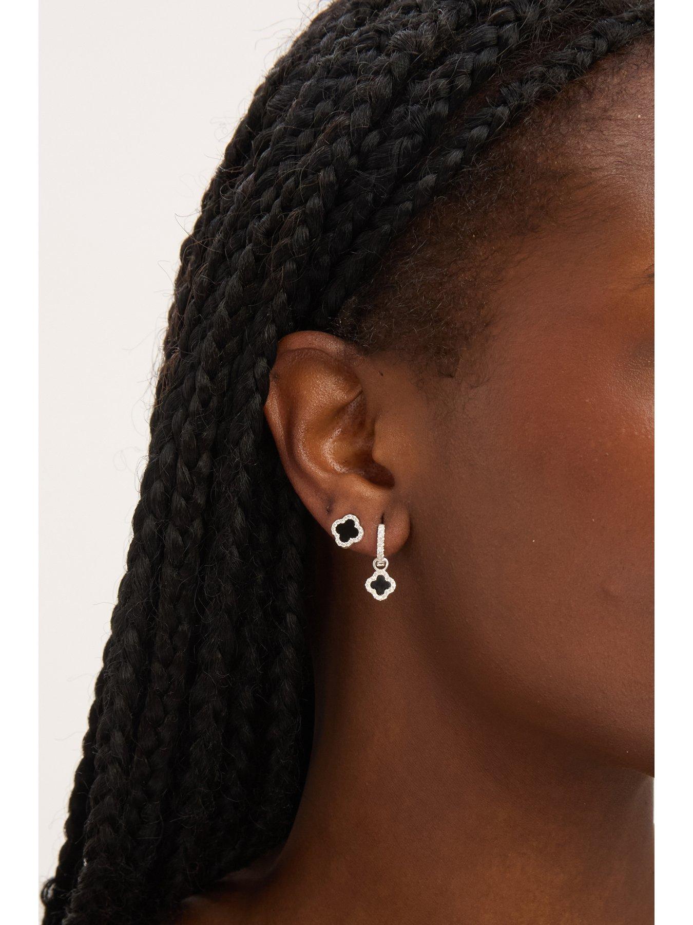  image of jon-richard-simply-silver-sterling-silver-925-pave-and-jet-clover-stud-earrings