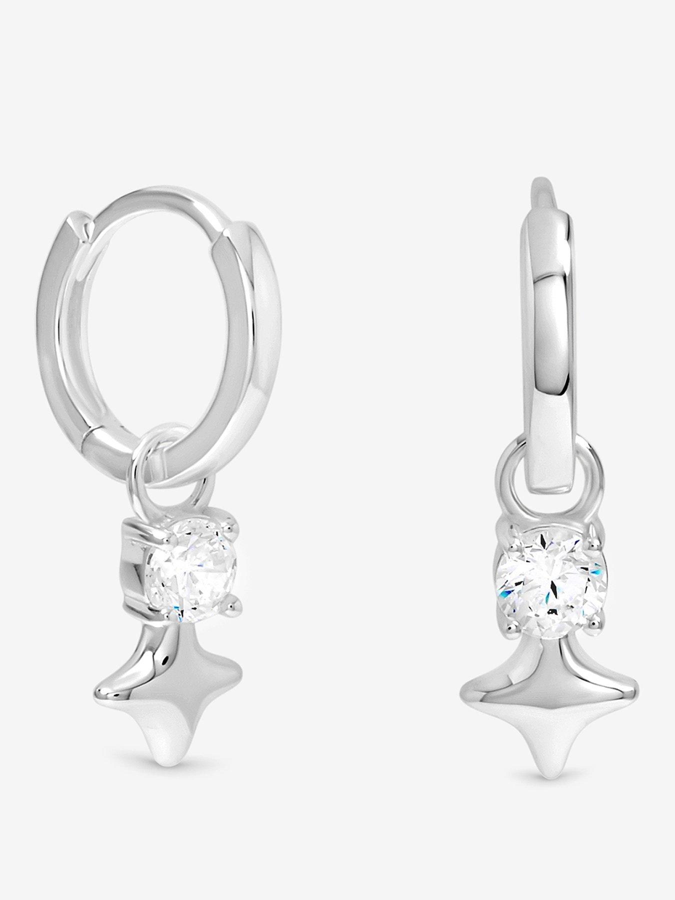 Jon Richard Simply Silver Sterling Silver 925 Cubic Zirconia Celestial Huggie Hoop Earrings