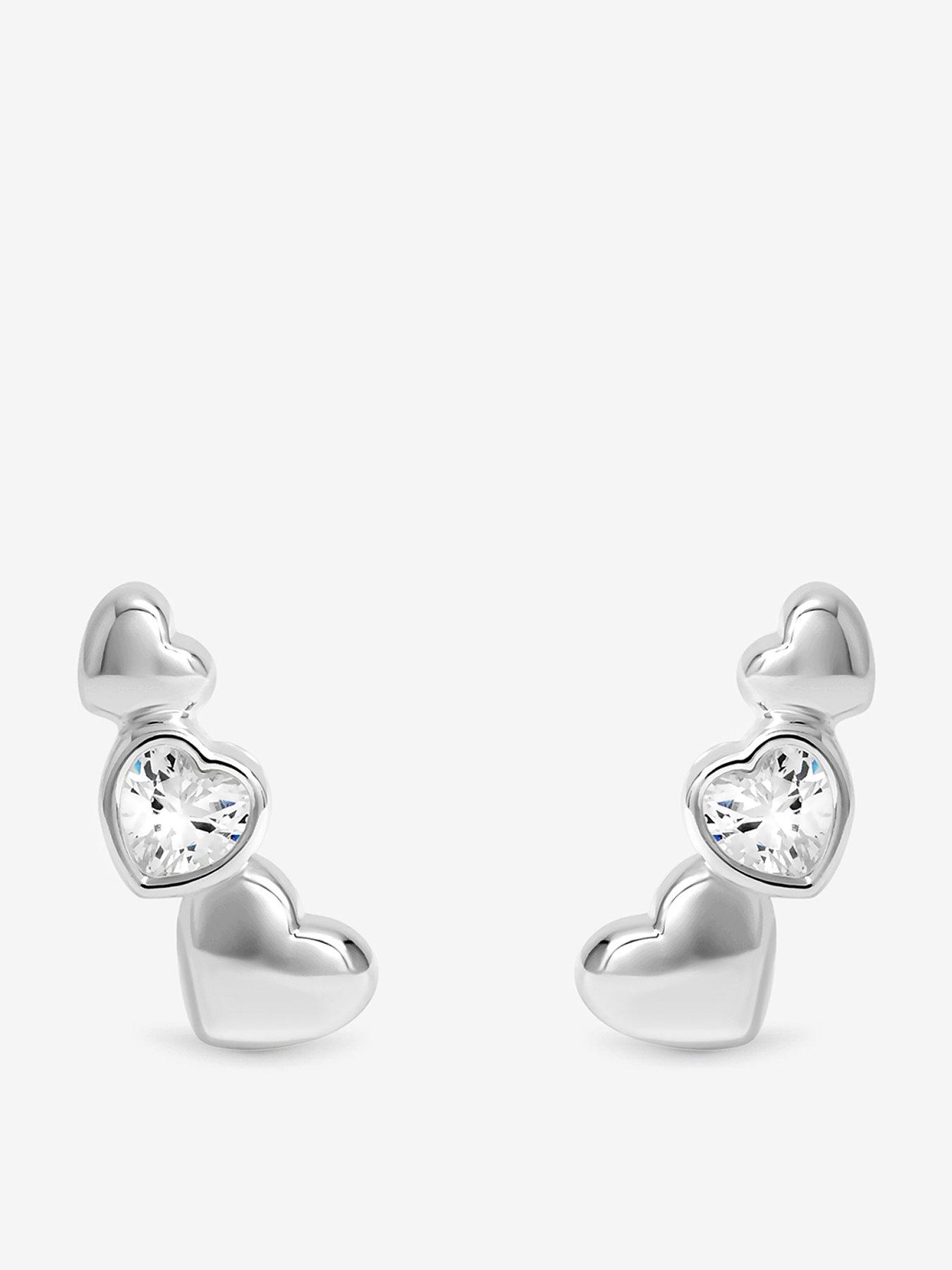 Jon Richard Simply Silver Sterling Silver 925 Polished and Cubic Zirconia Heart Climber Earrings