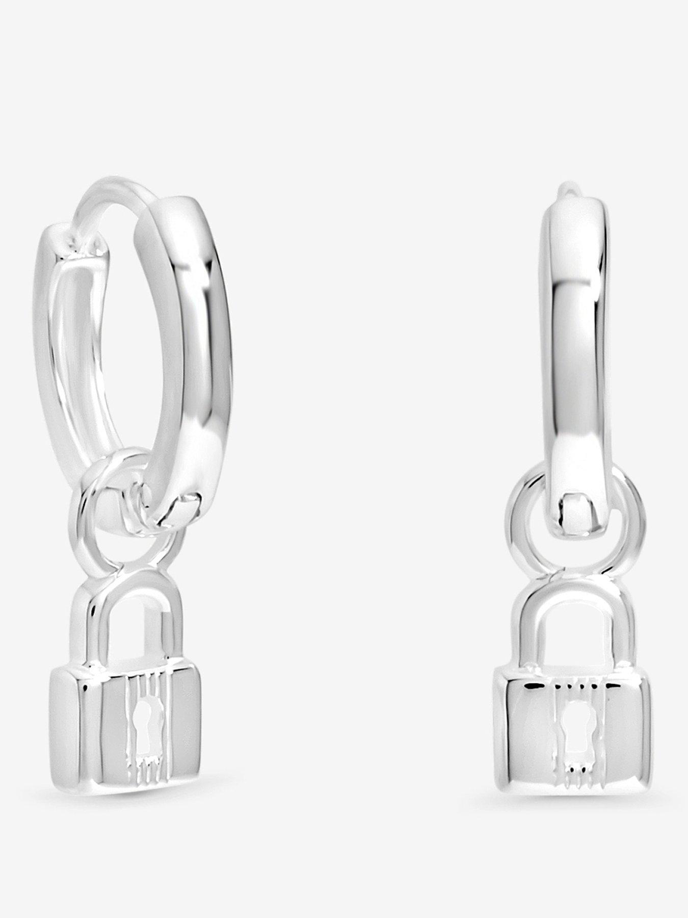  image of jon-richard-simply-silver-sterling-silver-925-polished-padlock-charm-hoop-earrings