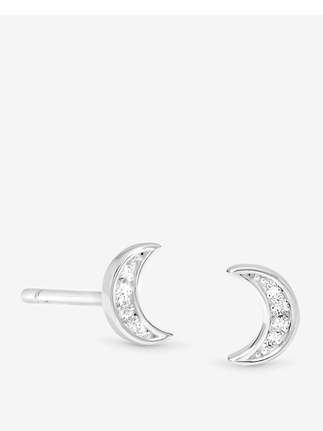  image of jon-richard-simply-silver-sterling-silver-925-mini-pave-crescent-stud-earrings