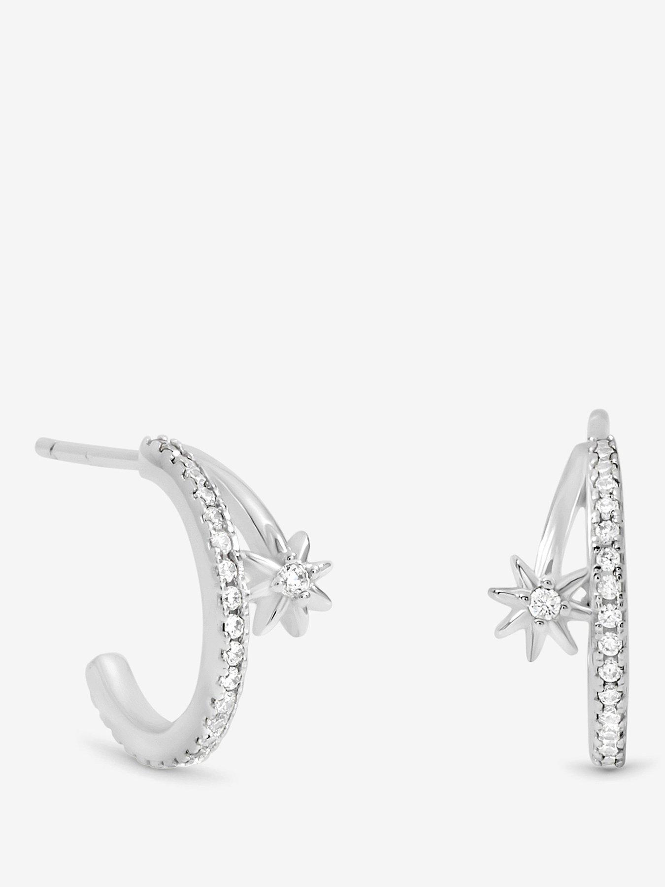  image of jon-richard-simply-silver-sterling-silver-925-cubic-zirconia-double-row-celestial-hoop-earrings
