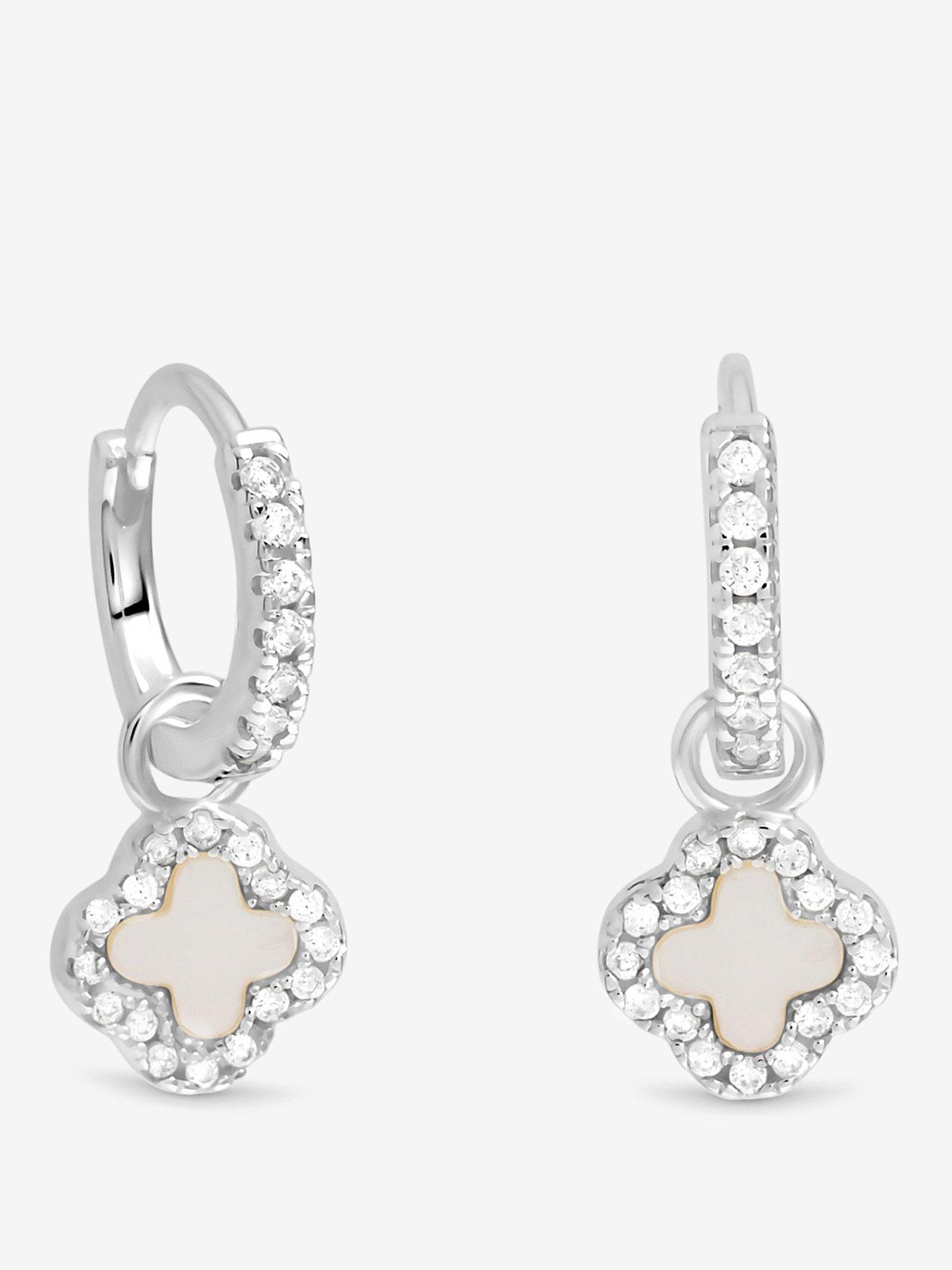 Jon Richard Simply Silver Sterling Silver 925 Semi Precious Clover Charm Hoop Earrings