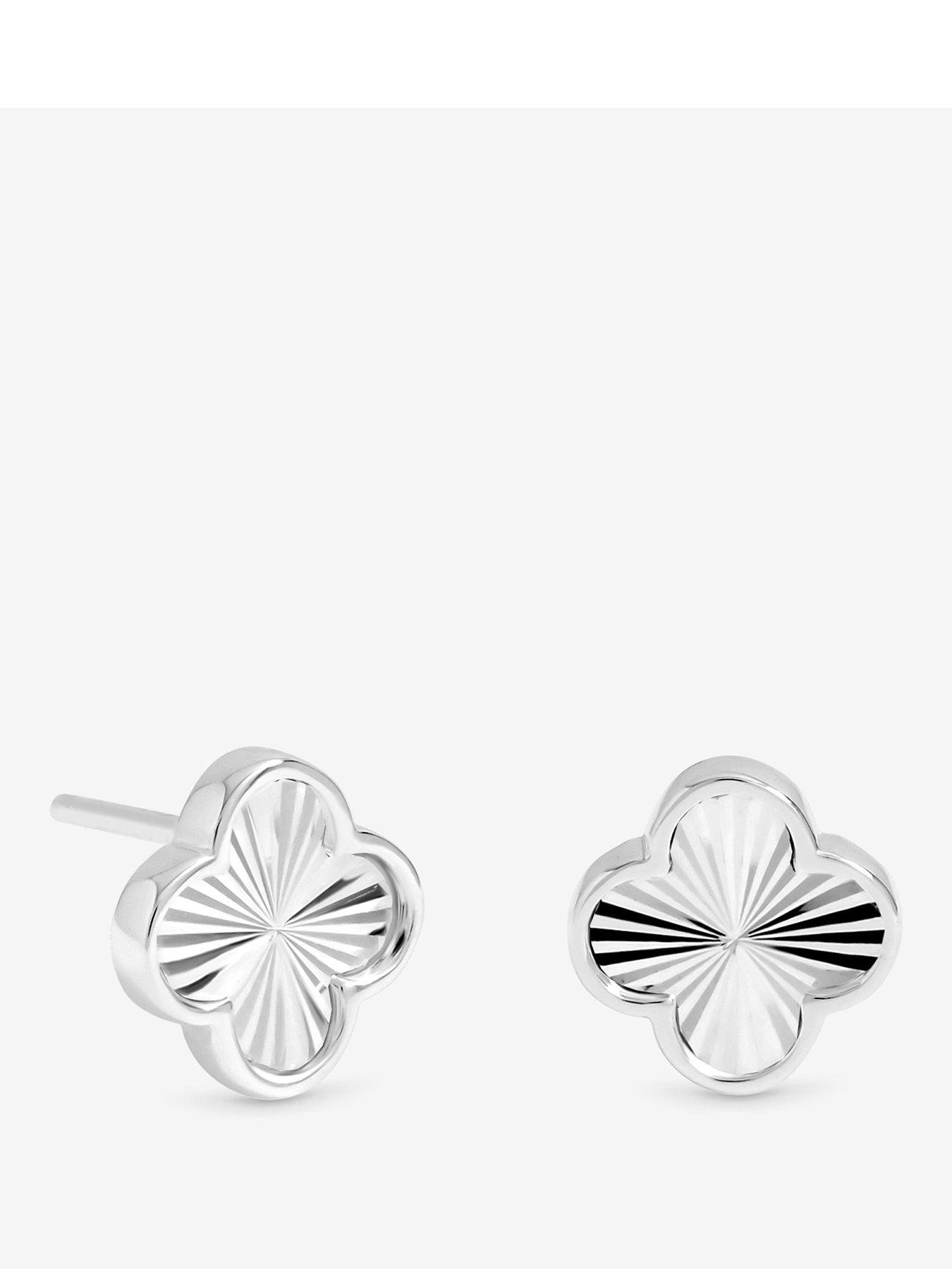  image of jon-richard-simply-silver-sterling-silver-925-polished-diamond-cut-clover-stud-earrings