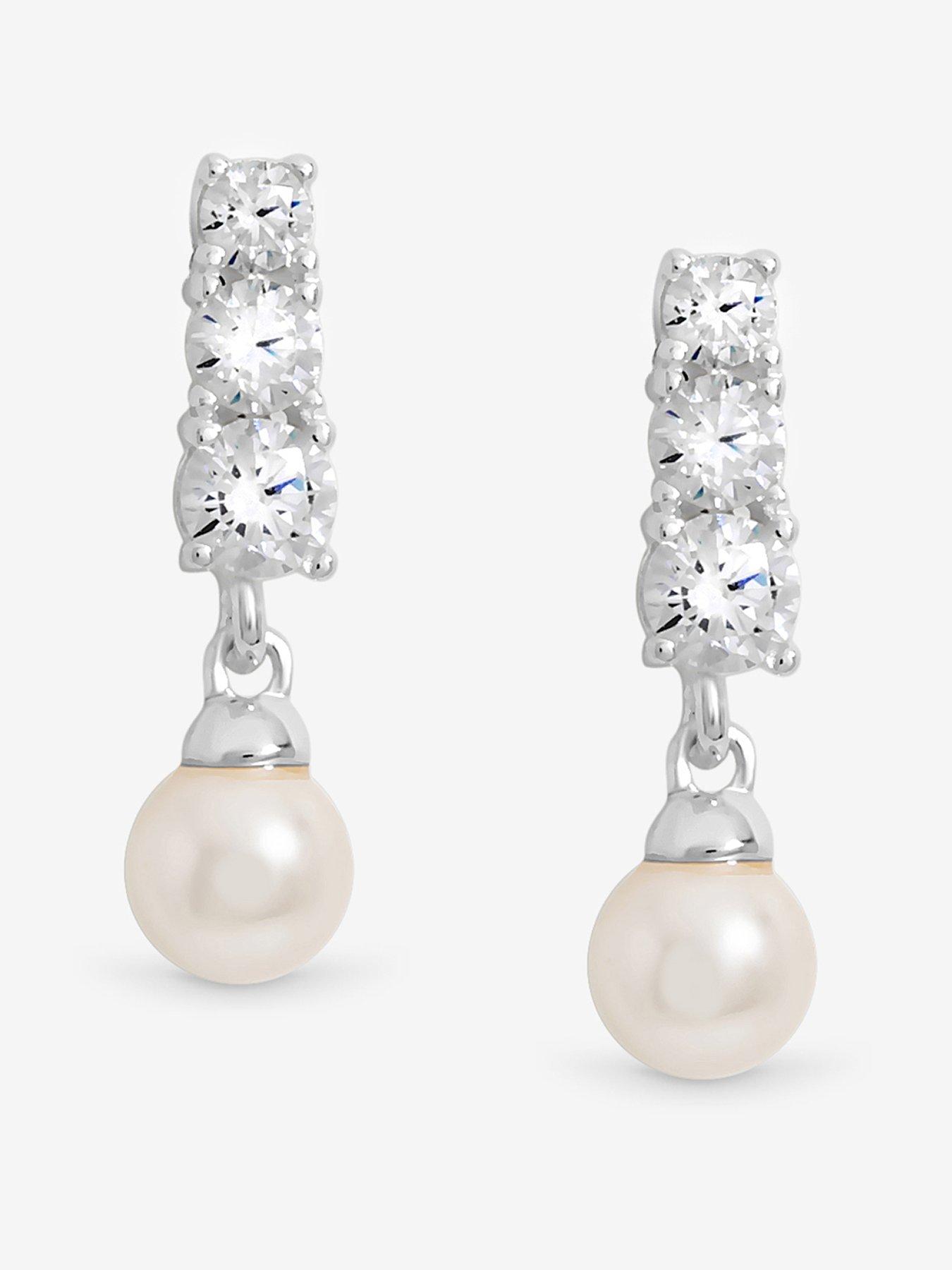 Jon Richard Simply Silver Sterling Silver 925 Cubic Zirconia Pearl Drop Earrings