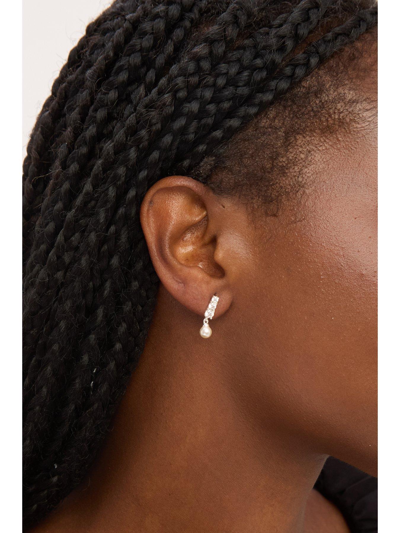  image of jon-richard-simply-silver-sterling-silver-925-cubic-zirconia-pearl-drop-earrings