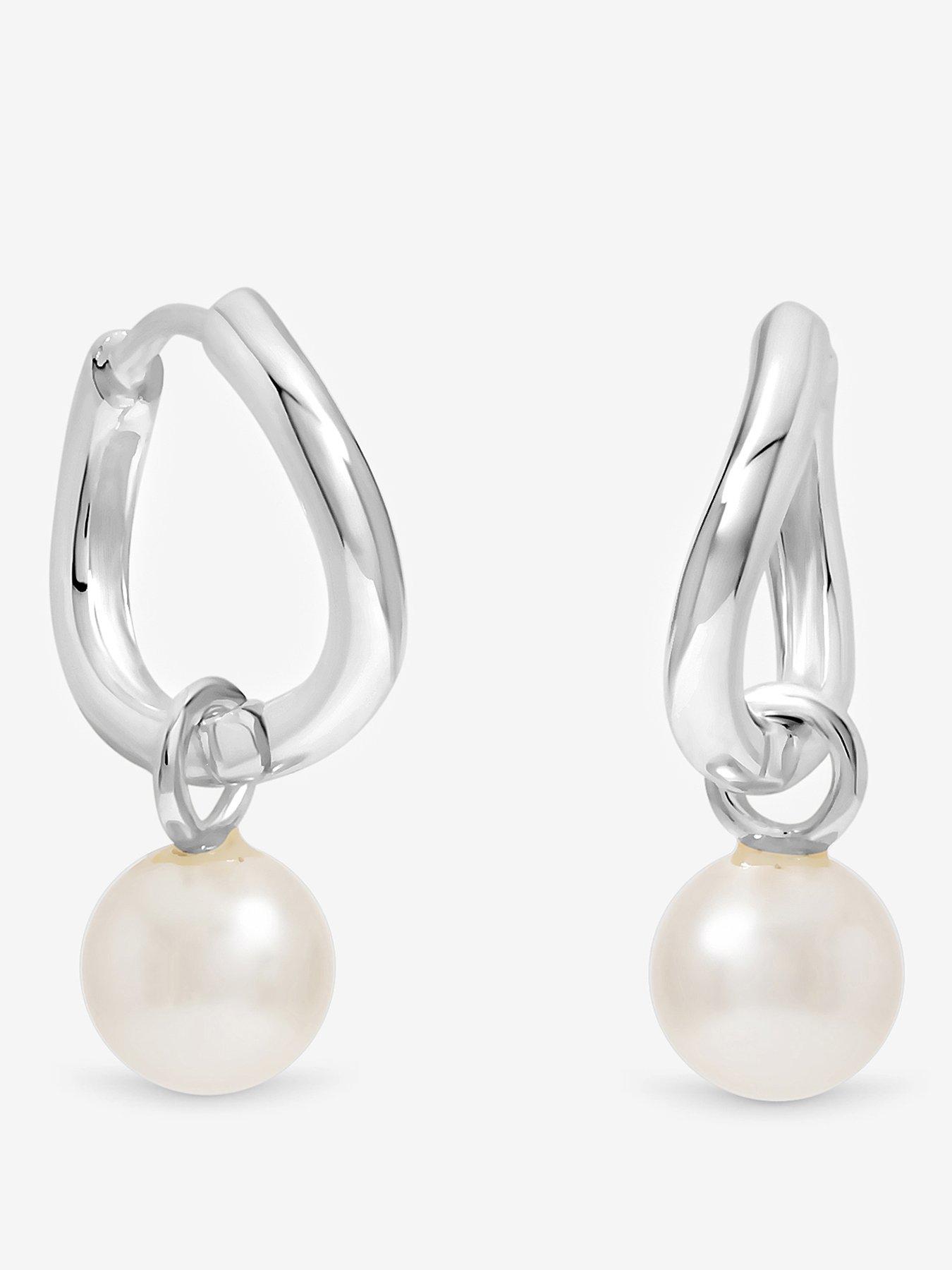  image of jon-richard-simply-silver-sterling-silver-925-polished-and-pearl-fluid-charm-hoop-earrings