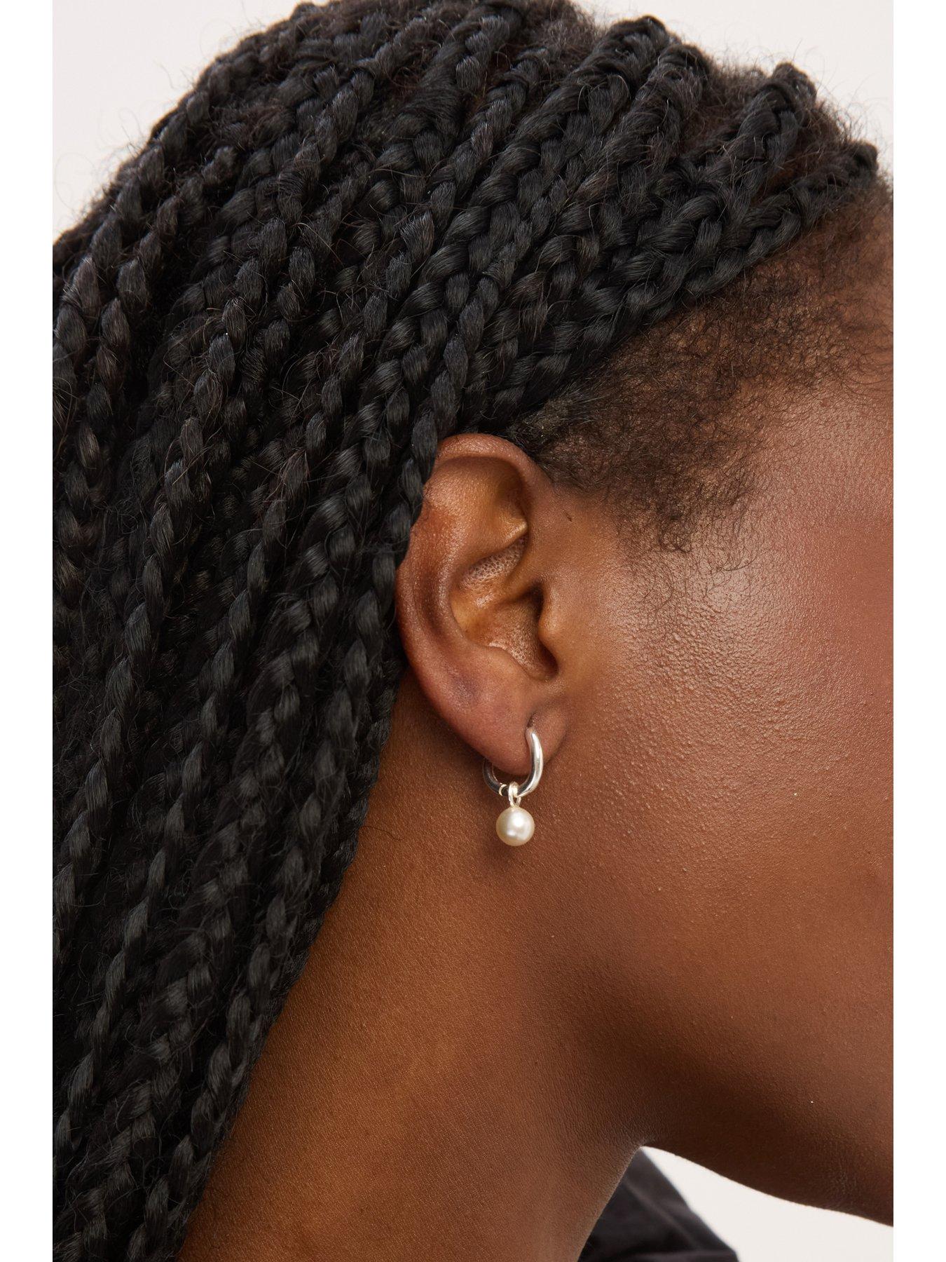  image of jon-richard-simply-silver-sterling-silver-925-polished-and-pearl-fluid-charm-hoop-earrings