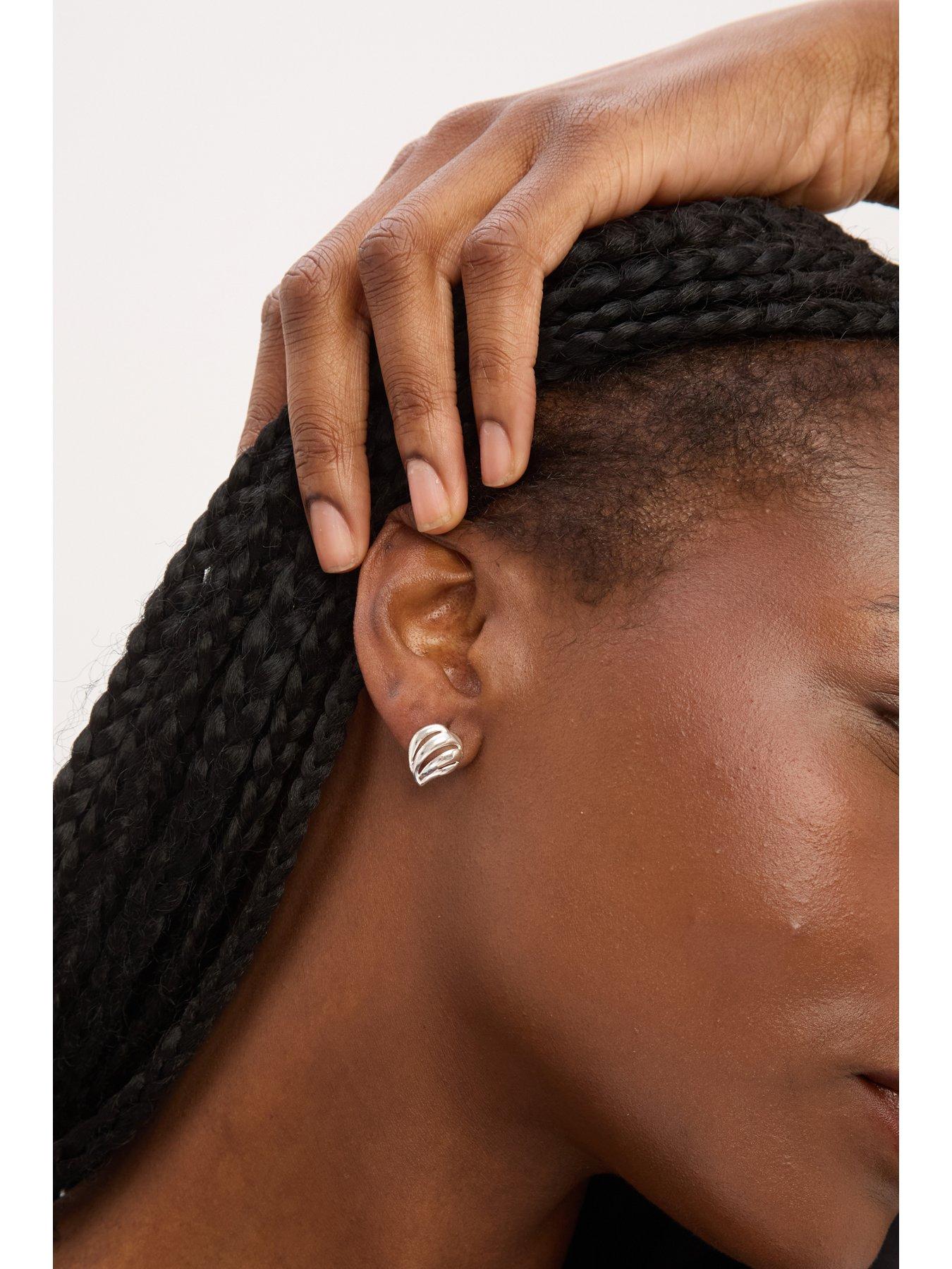  image of jon-richard-simply-silver-sterling-silver-925-polished-open-ridged-wave-stud-earrings