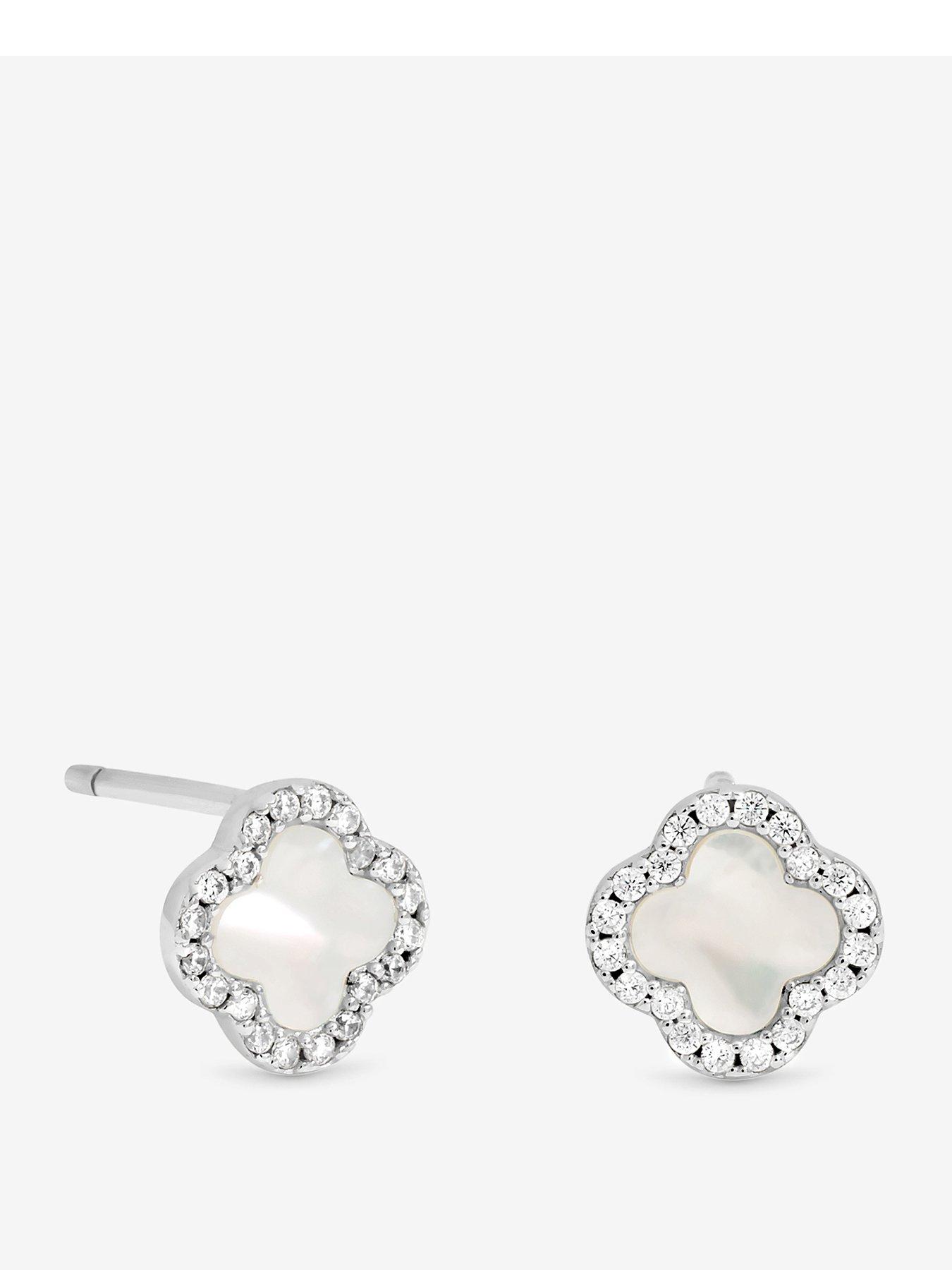  image of jon-richard-simply-silver-sterling-silver-925-pave-mother-of-pearl-clover-stud-earrings