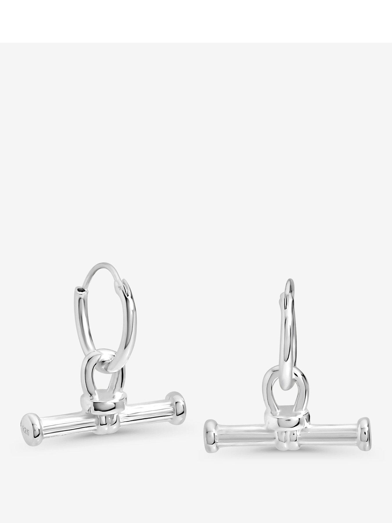 Jon Richard Simply Silver Sterling Silver 925 Polished Textured T Bar Hoop Earrings