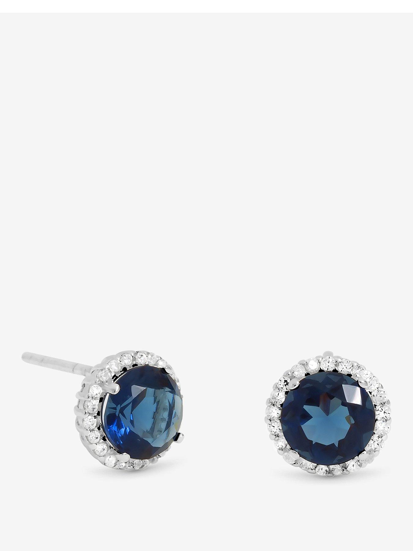 Jon Richard Simply Silver Sterling Silver 925 Cubic Zirconia Sapphire Halo Stud Earrings