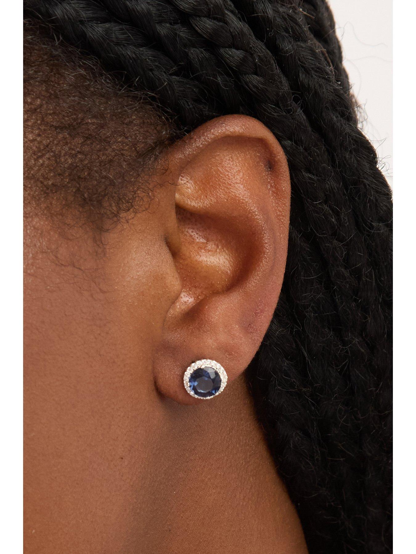  image of jon-richard-simply-silver-sterling-silver-925-cubic-zirconia-sapphire-halo-stud-earrings