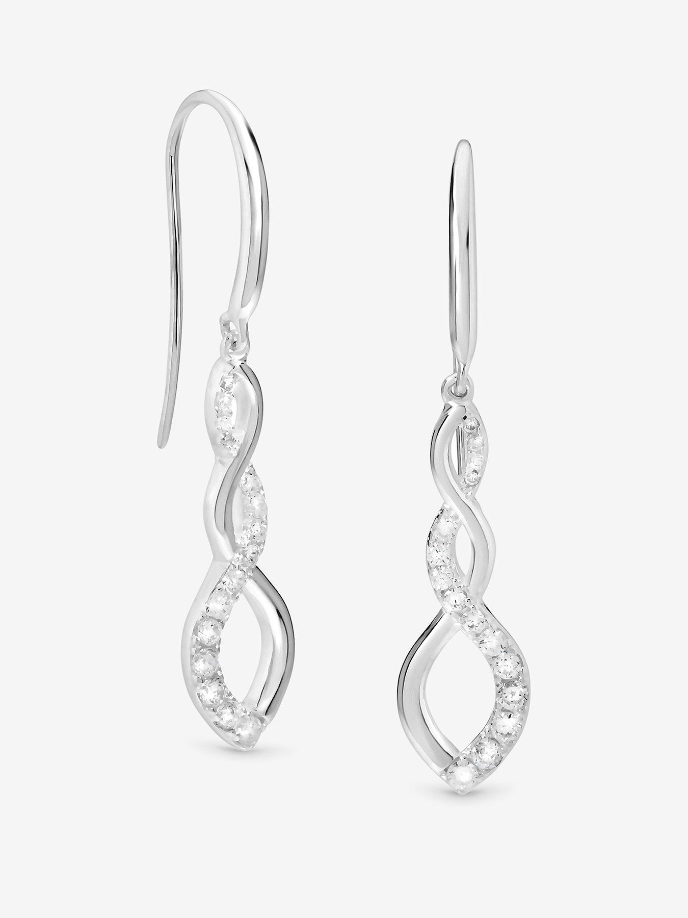  image of jon-richard-simply-silver-sterling-silver-925-polished-and-cubic-zirconia-infinity-fishhook-drop-earrings