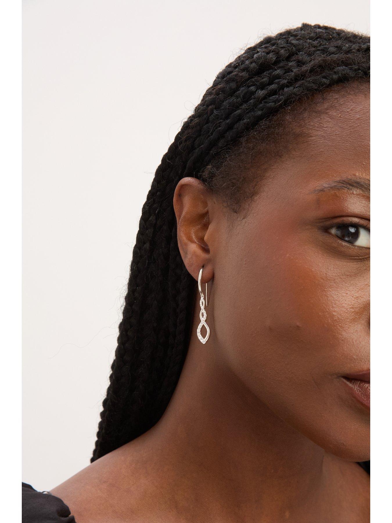  image of jon-richard-simply-silver-sterling-silver-925-polished-and-cubic-zirconia-infinity-fishhook-drop-earrings