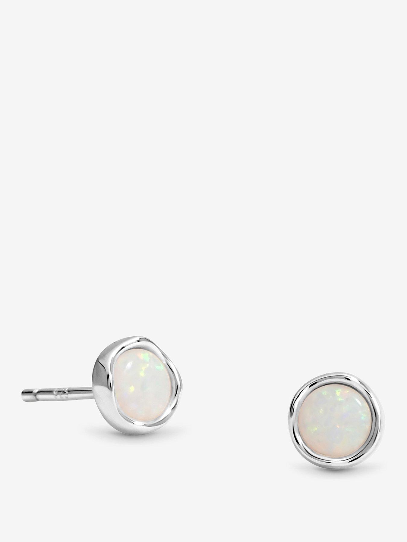 Jon Richard Simply Silver Sterling Silver 925 Polished Opal Stud Earrings