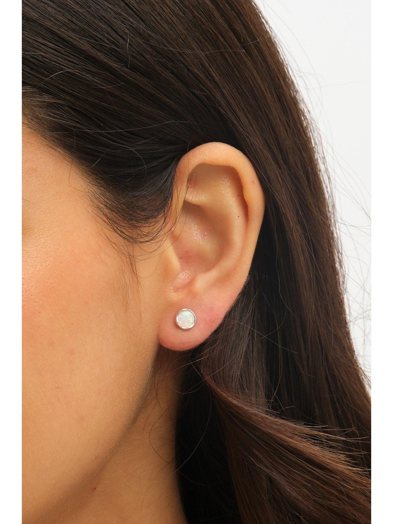  image of jon-richard-simply-silver-sterling-silver-925-polished-opal-stud-earrings